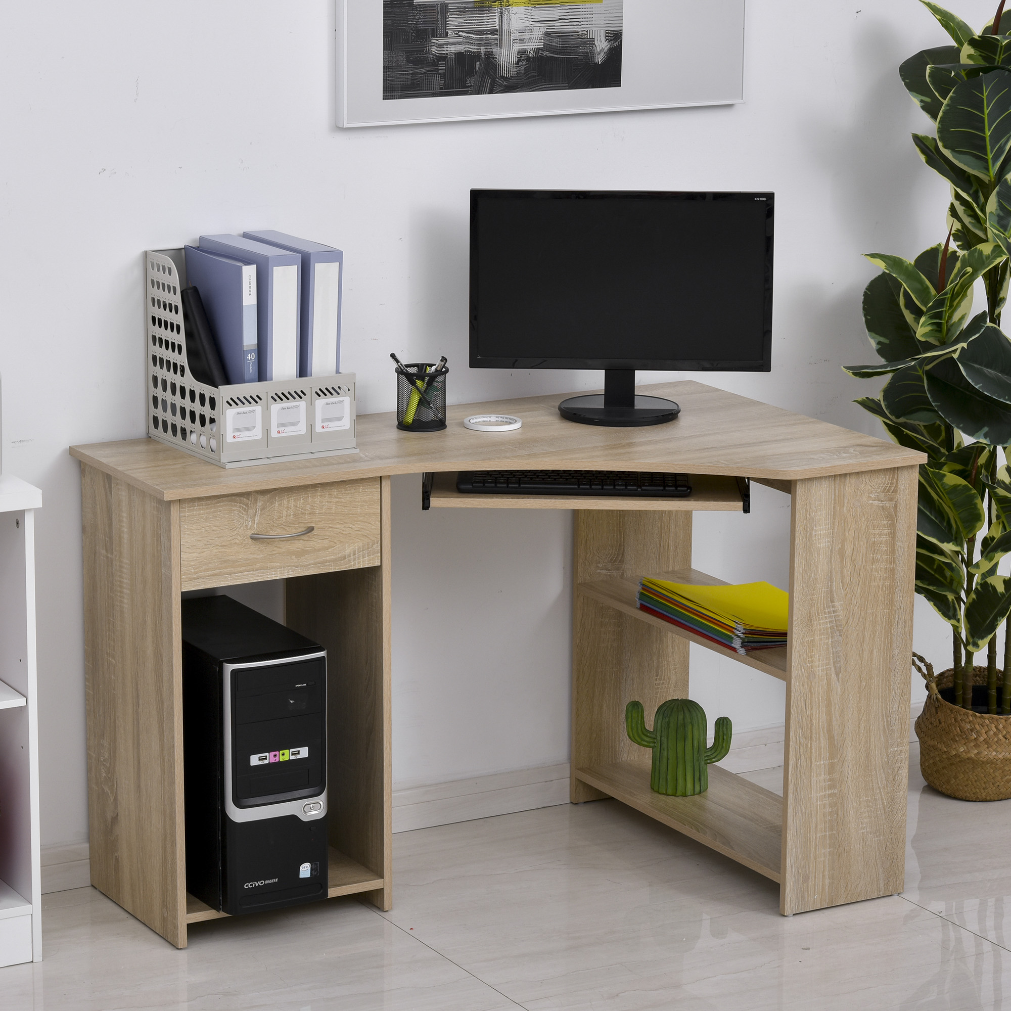 Bureau D'ordinateur HOMCOM 80x45x75 Cm - Avec Plateau Clavier Coulissant, étagères, Support CPU - Blanc - 3