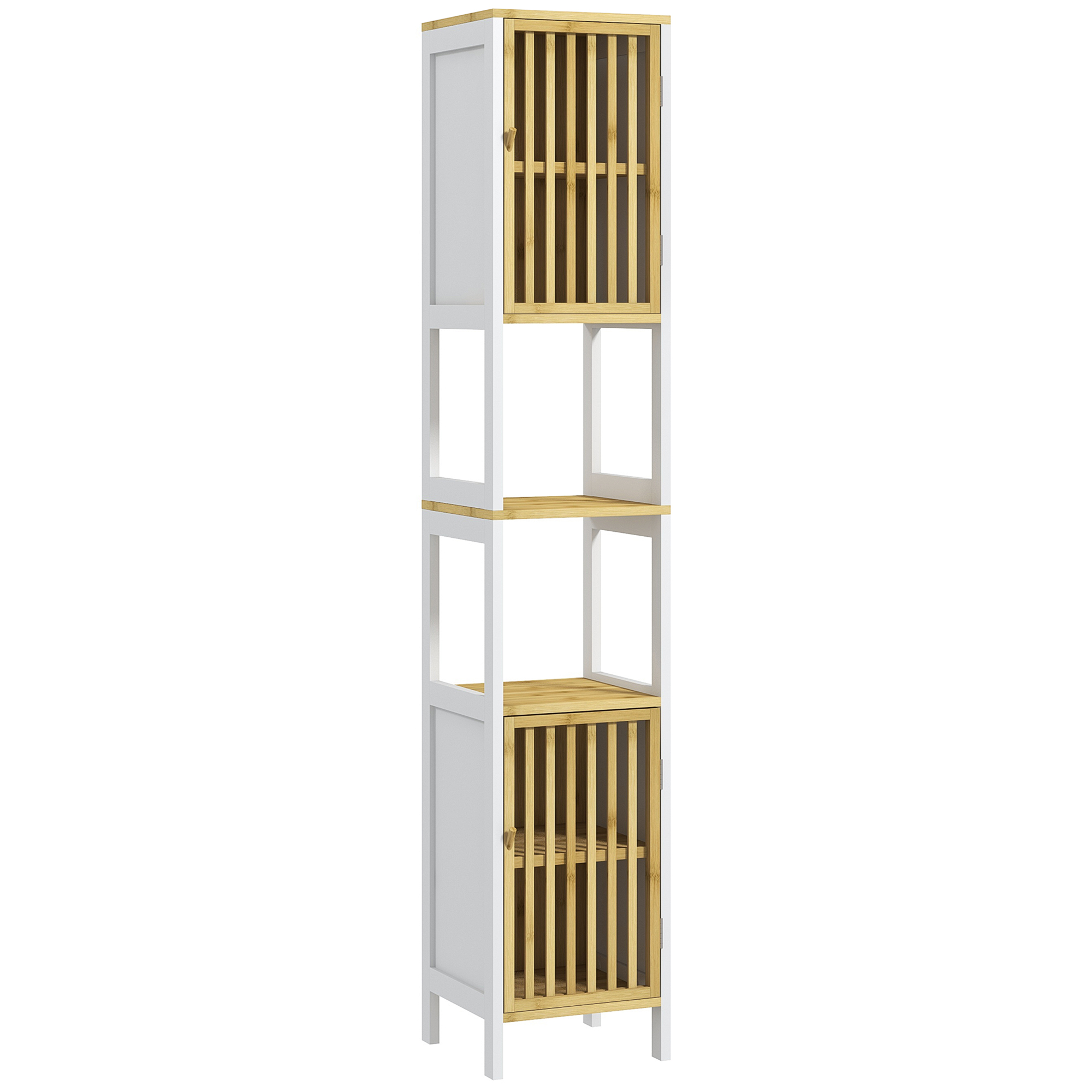 HOMCOM Bamboo-Blend Retro Cut-Out Tall Bathroom Storage Unit