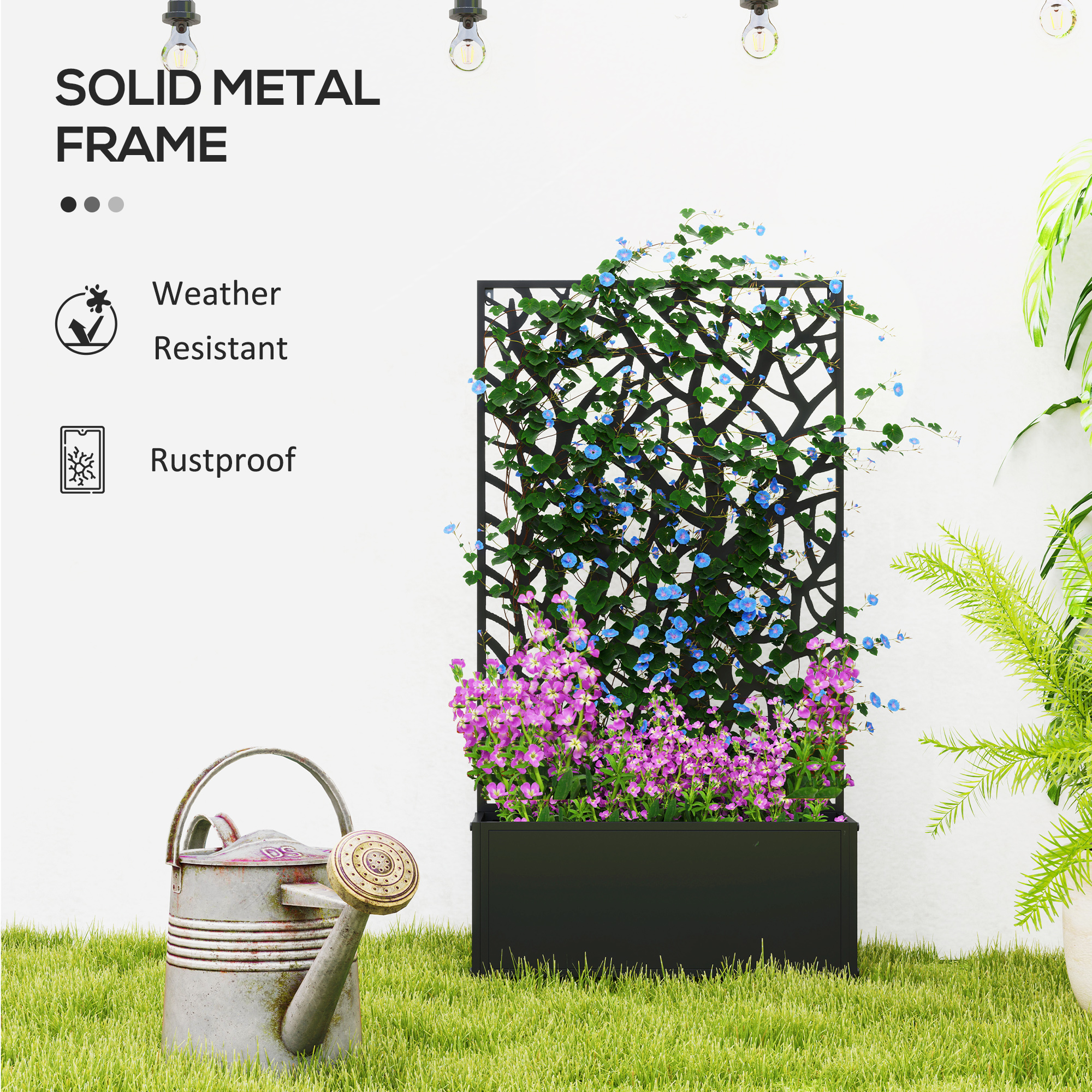 Outsunny Outdoor Metal Planter, with Back Trellis Black 6