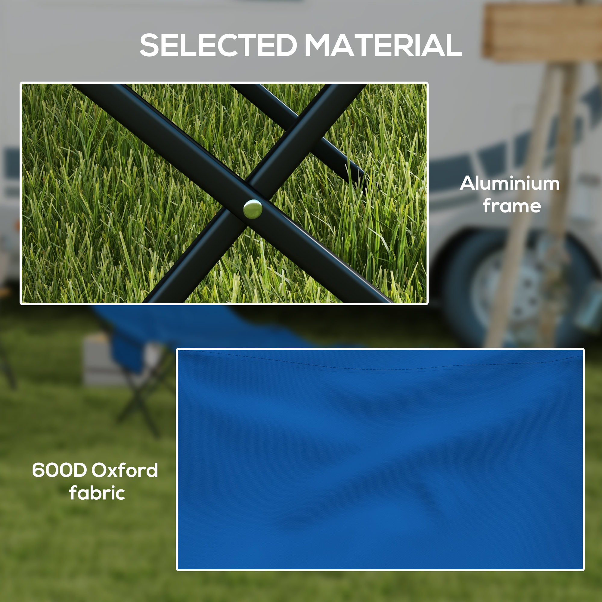 Outsunny Camping Bed for Adults, Single Folding Camp Bed, Portable Camping Cot with Side Pocket, Headrest and Oxford Seat for Outdoor, Travel, Fishing, Dark Blue 5