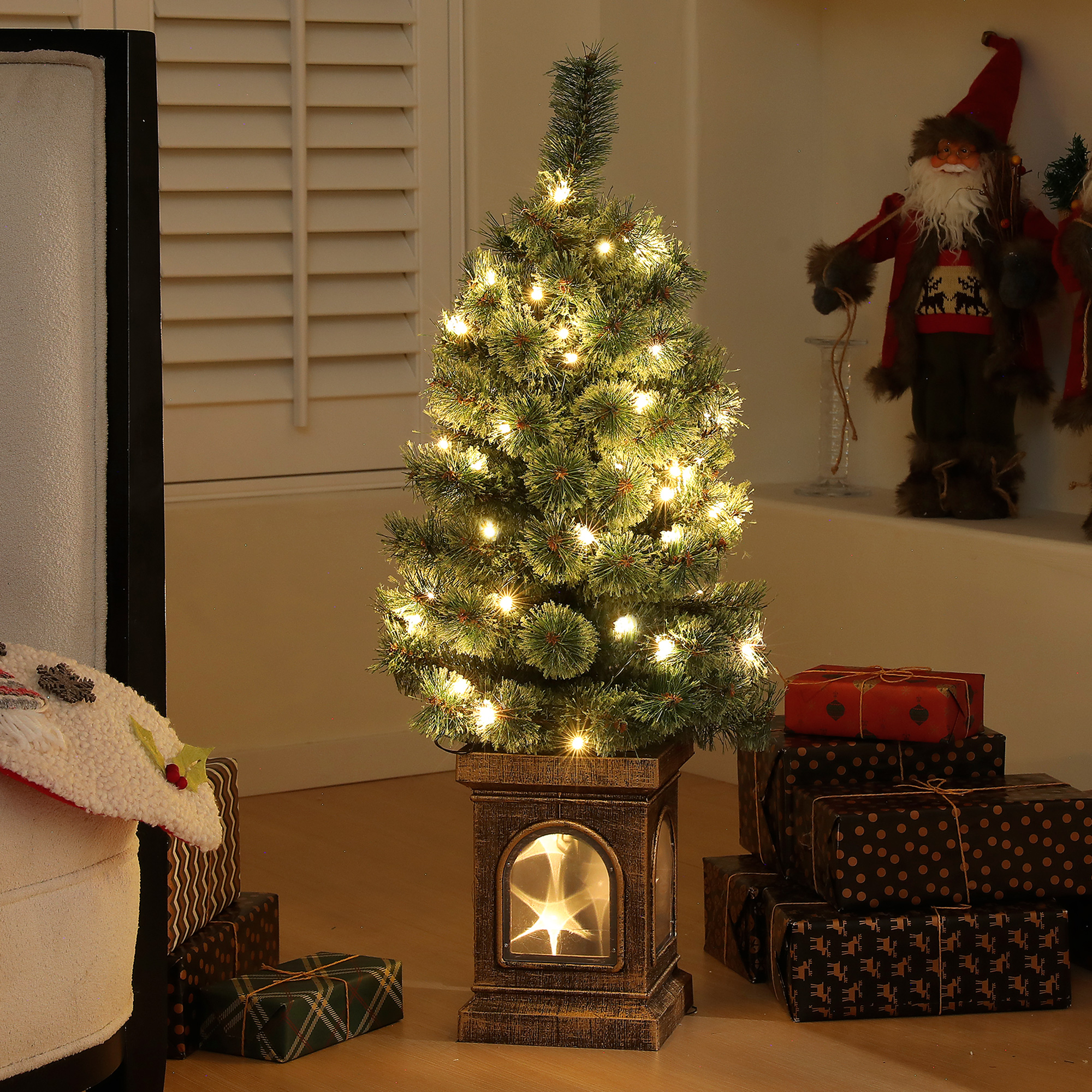 HOMCOM Künstlicher Weihnachtsbaum mit LED-Leuchten, 90 cm Christbaum mit Fe günstig online kaufen