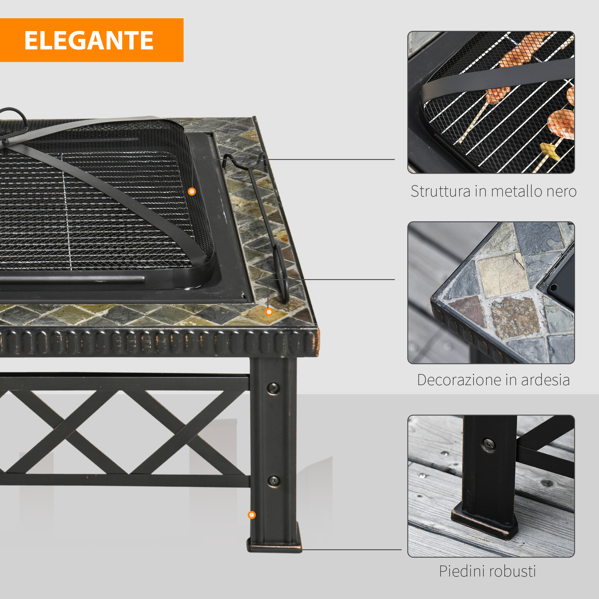 COSTWAY Braciere da Esterno 81cm, 3 in 1 Braciere da Giardino con