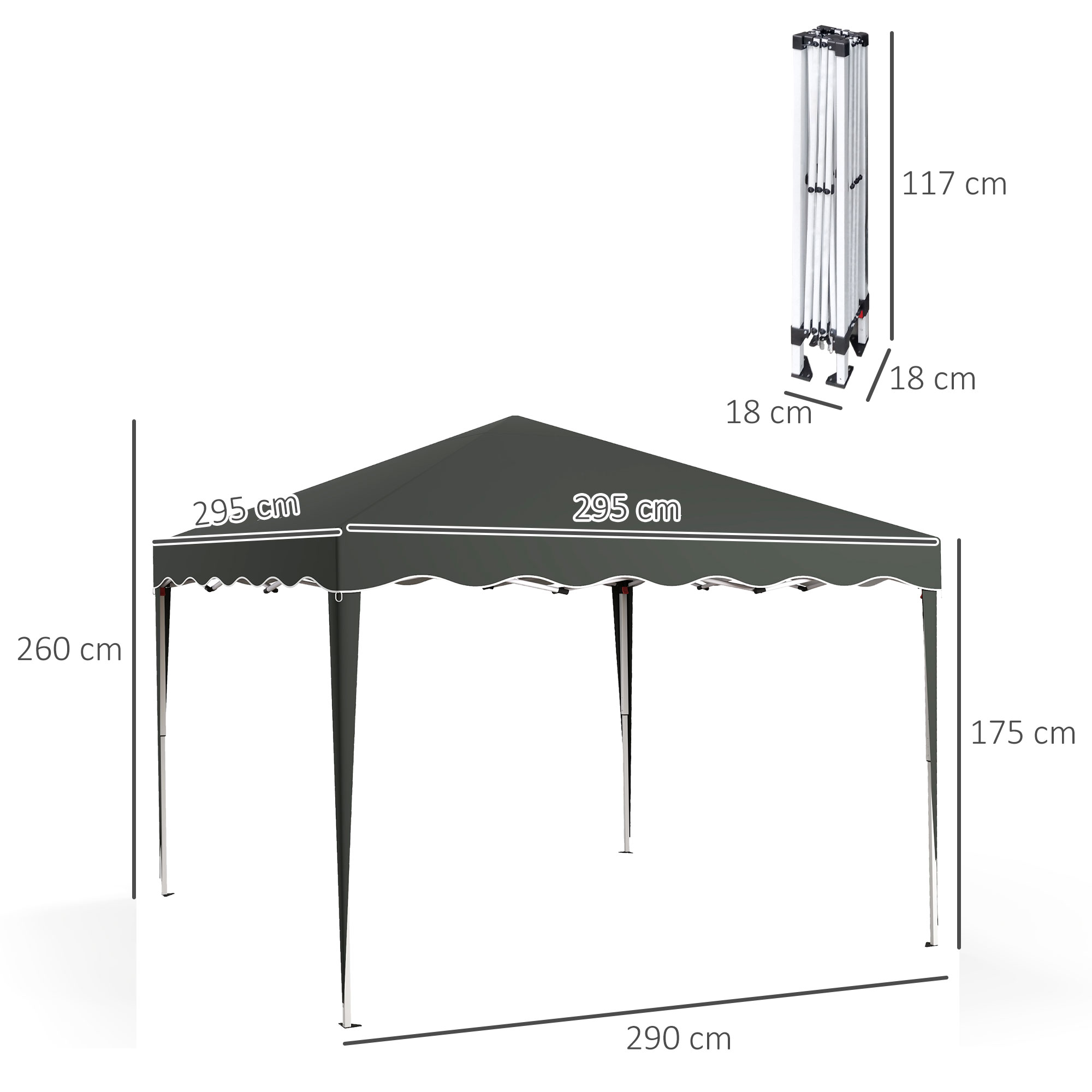 Outsunny 3 x 3cm Adjustable Height Pop-Up Gazebo, with Bag Grey 3
