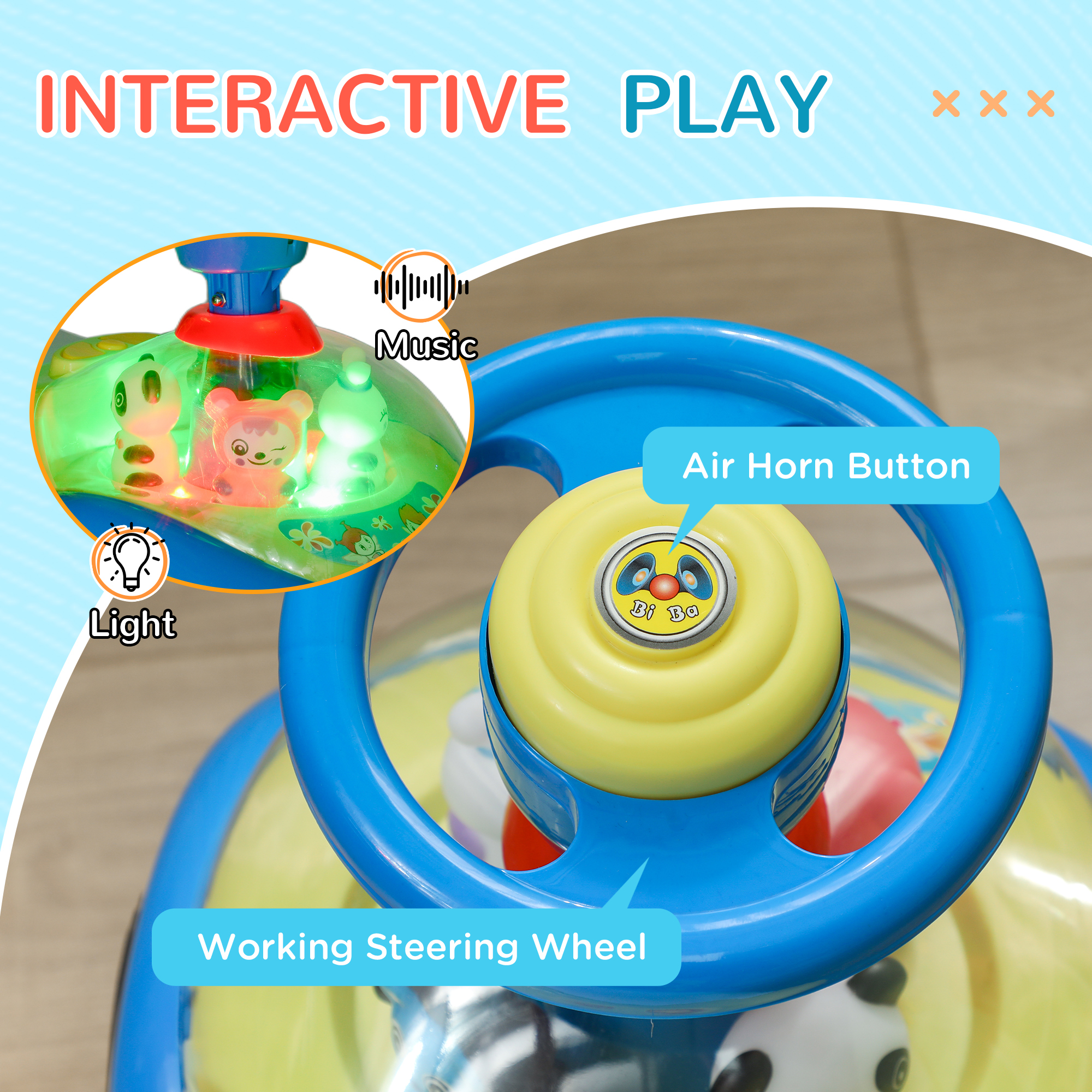 AIYAPLAY Foot to Floor oddler Ride on Toy w/ Music, Light, Horn, Under Seat Storage, Anti-Over-Backwards Device, Blue 5
