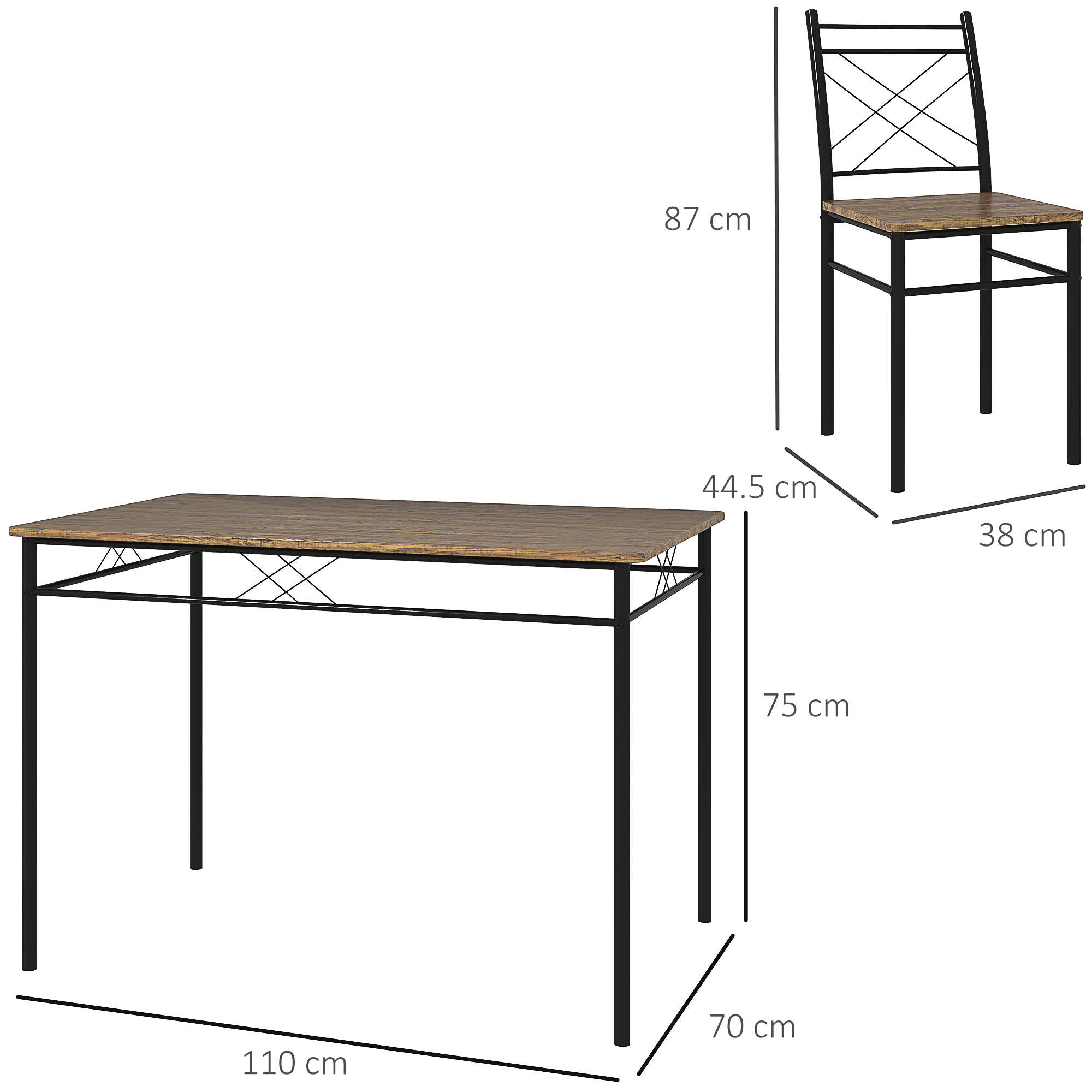 HOMCOM Five-Piece Minimal Dining Set Oak-Effect/Black 3
