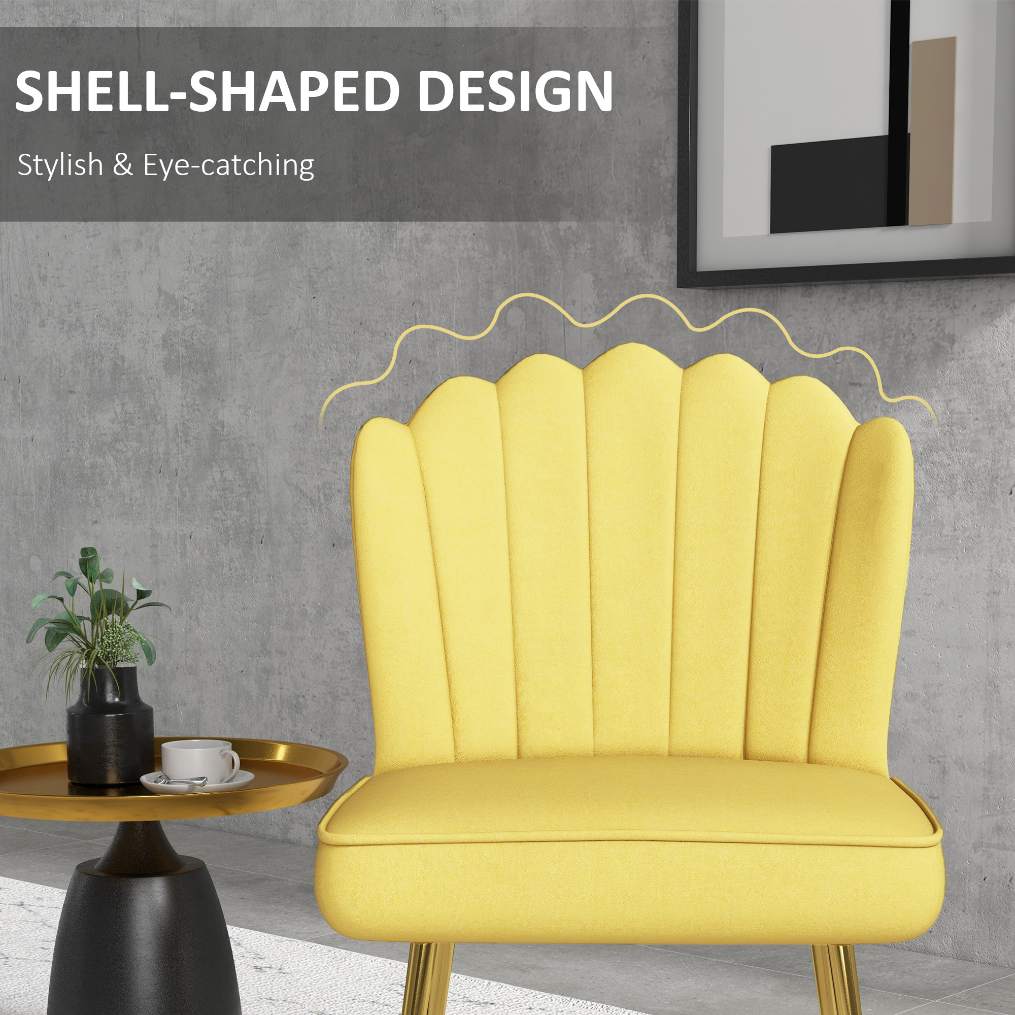 HOMCOM Velvet-Feel Shell Accent Chair Yellow 5