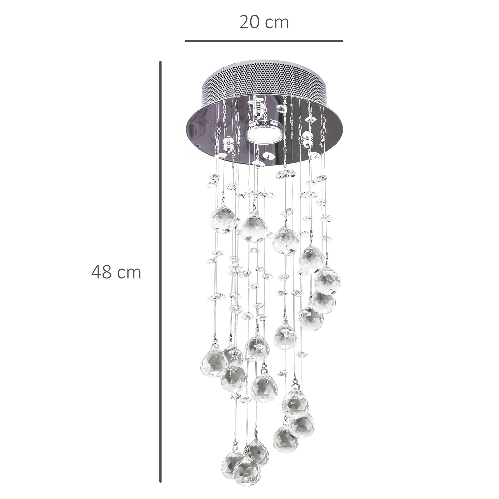 HOMCOM Metal Crystal Ceiling Light Chandelier Elegant Pendant Lamp Living Room Stairway Stairway Spiral Rain Drop Pendant Lamp Silver 3