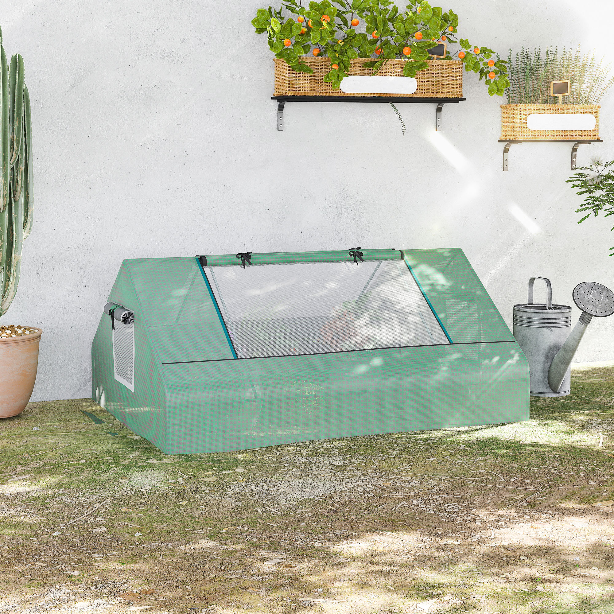 Outsunny Mini Greenhouse, Portable Garden Small Greenhouse with Zipped Windows and Door, 180 x 140 x 80cm, Dark Green 2