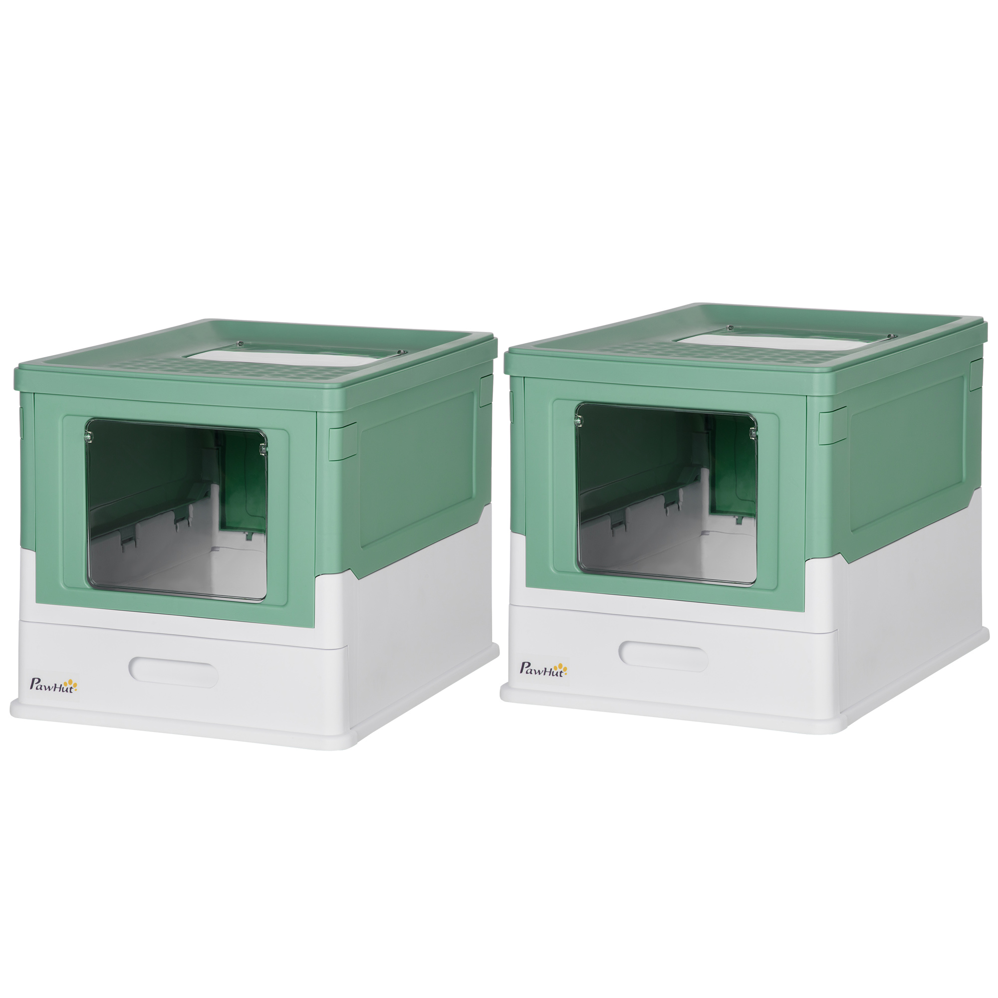 Comparer les prix de PawHut Lot de 2 maisons de toilette pour chat pliable double porte battante et supérieure pelle fourni 47,5 x 35,5 x 36,7 cm