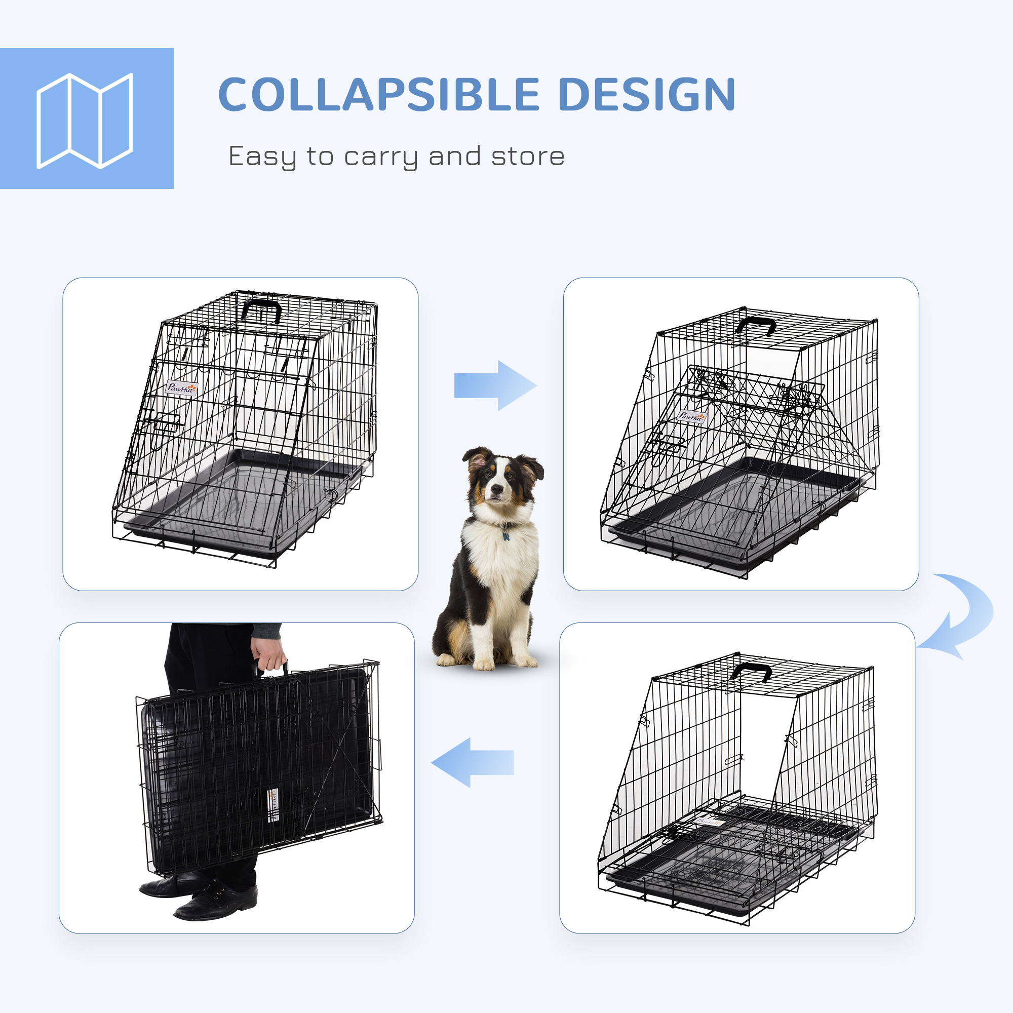 Pawhut Trapeze Collapsible Dog Pet Travel Box Cage Removable Tray 77 x 47 x 55cm 5