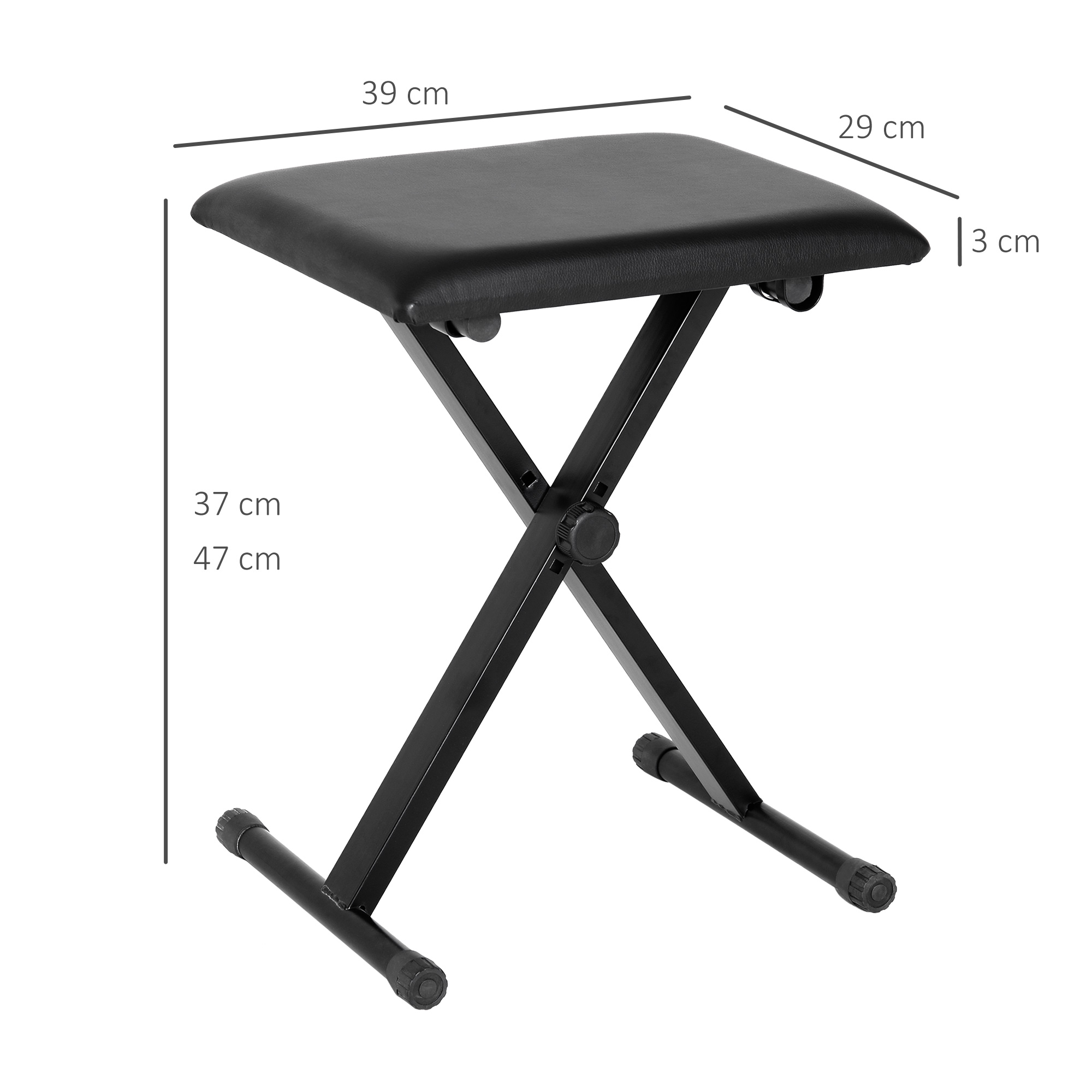 Kõrguses reguleeritav klaveritool, X-kujuline klaveripink kunstnahast padjaga, kokkupandav klaveritool klaveri ja klaviatuuri jaoks, 39 x 29 x 37-47 cm, must