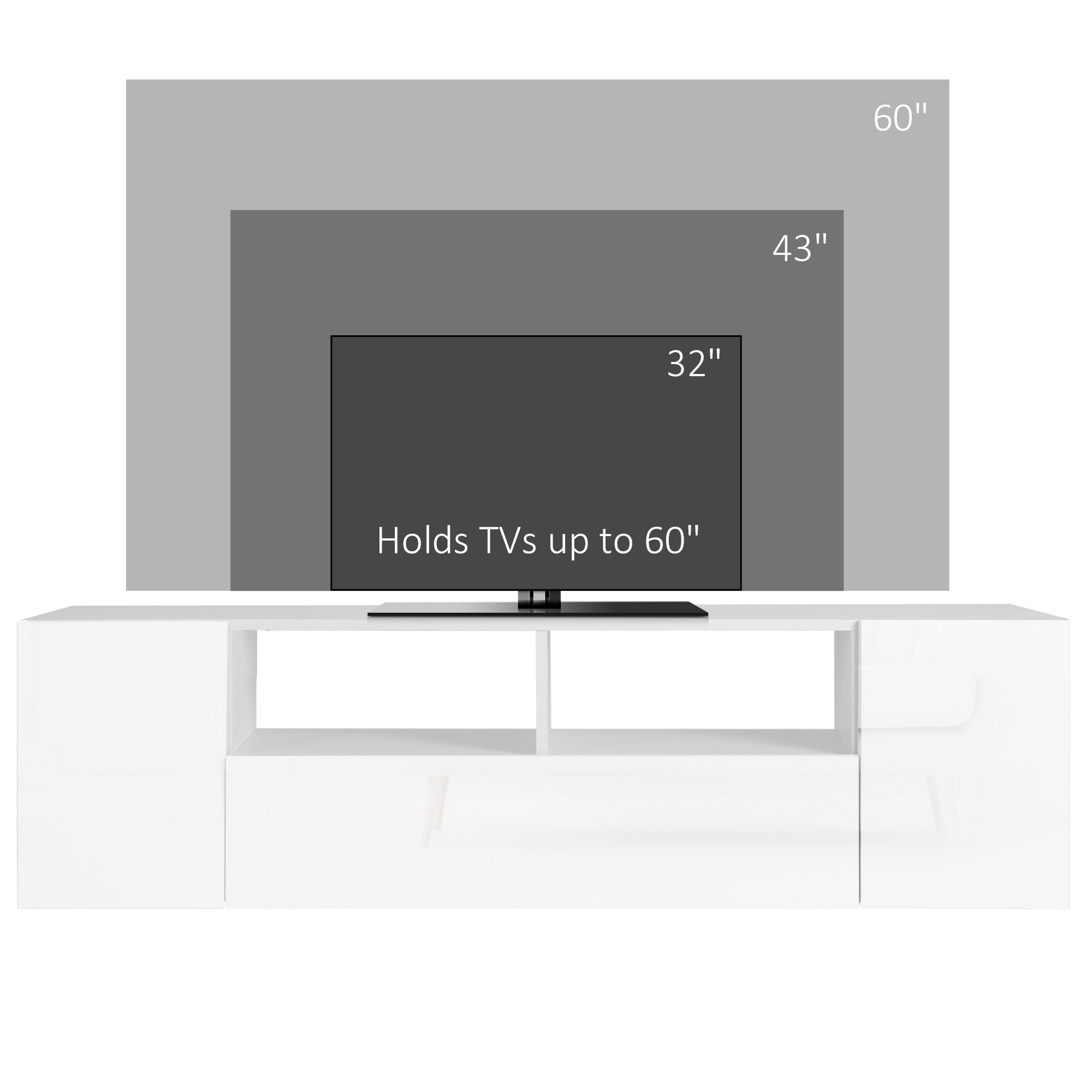 HOMCOM 16 LED Light TV Stand, with Storage High Gloss White 7
