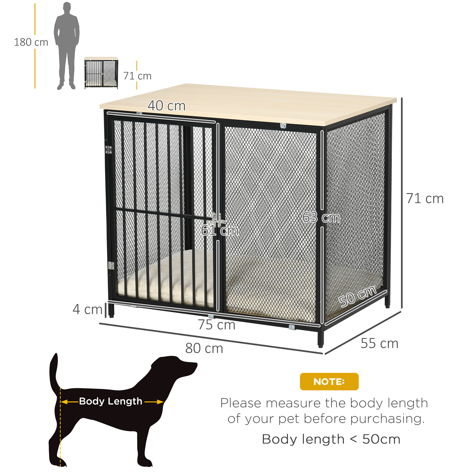 PawHut Dog Cage Side Table, with Cushion, for Small and Medium Dogs 3