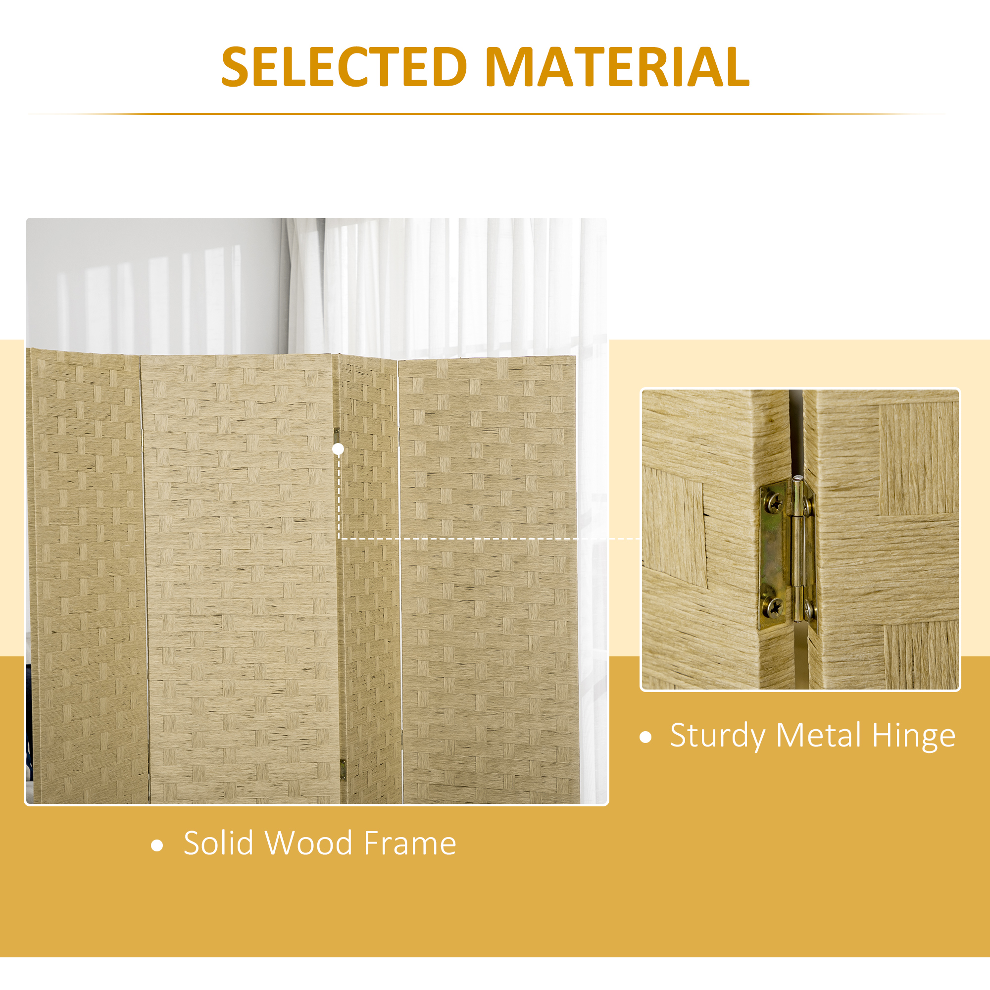 HOMCOM 4-Panel Room Dividers, Wave Fibre Freestanding Folding Privacy Screen Panels, Partition Wall Divider for Indoor Bedroom Office, 170 cm, Brown 5
