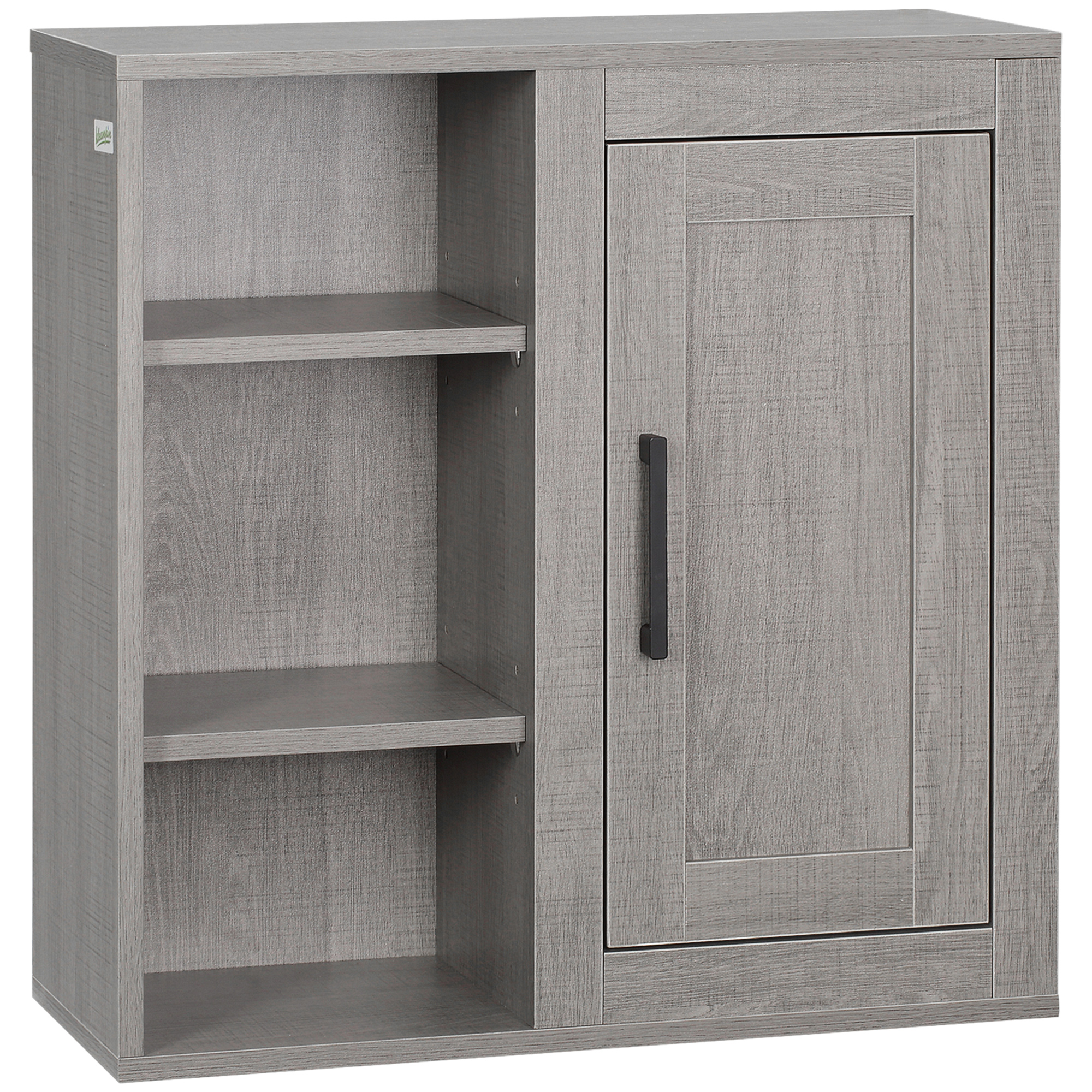 kleankin Armario de Baño de Pared con 3 Estantes Abiertos y 1 Puerta Mueble Auxiliar Moderno para Almacenaje 48x20x50 cm Gris   Aosom España