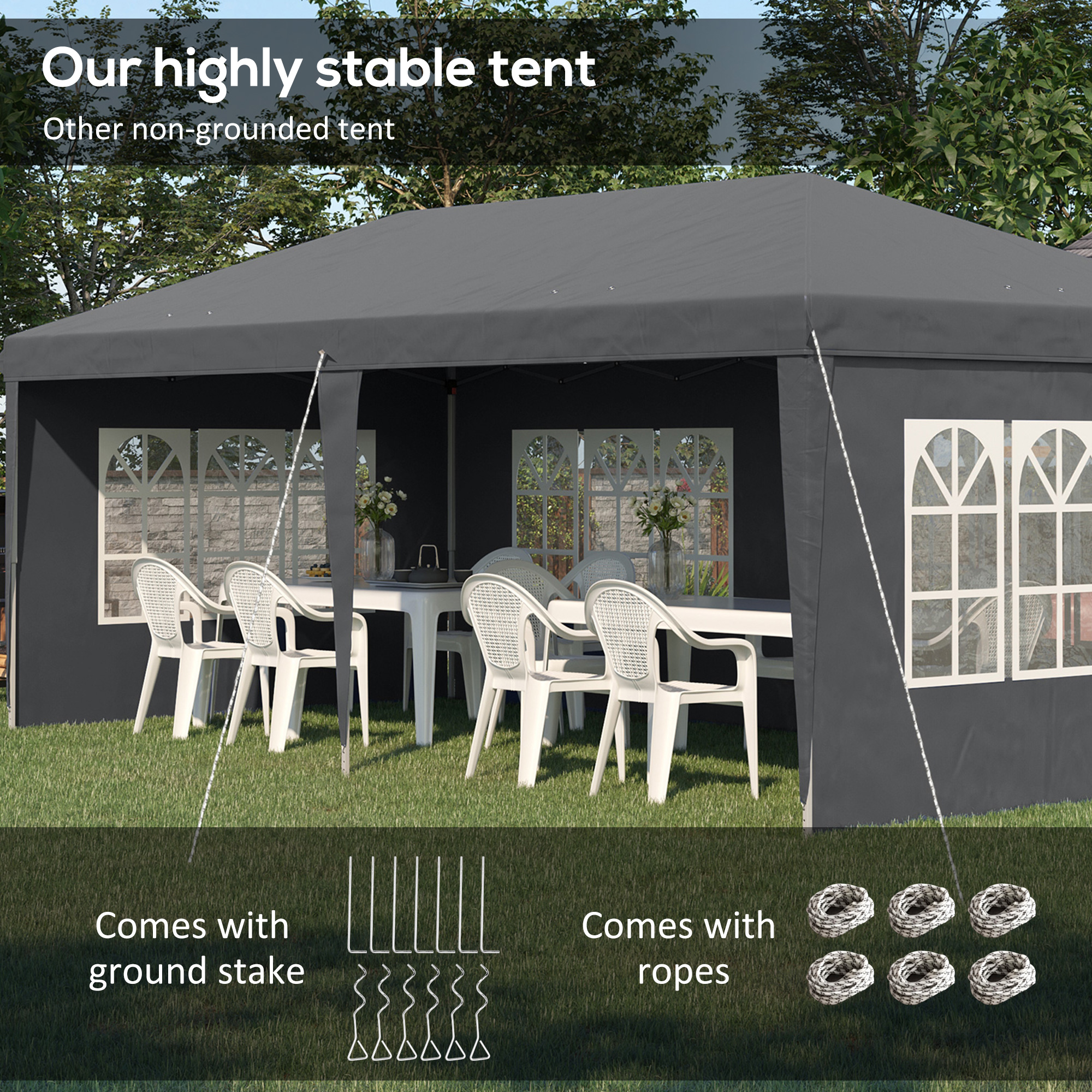 Outsunny 3 x 6m Pop-Up Gazebo, with Removable Walls Grey 5