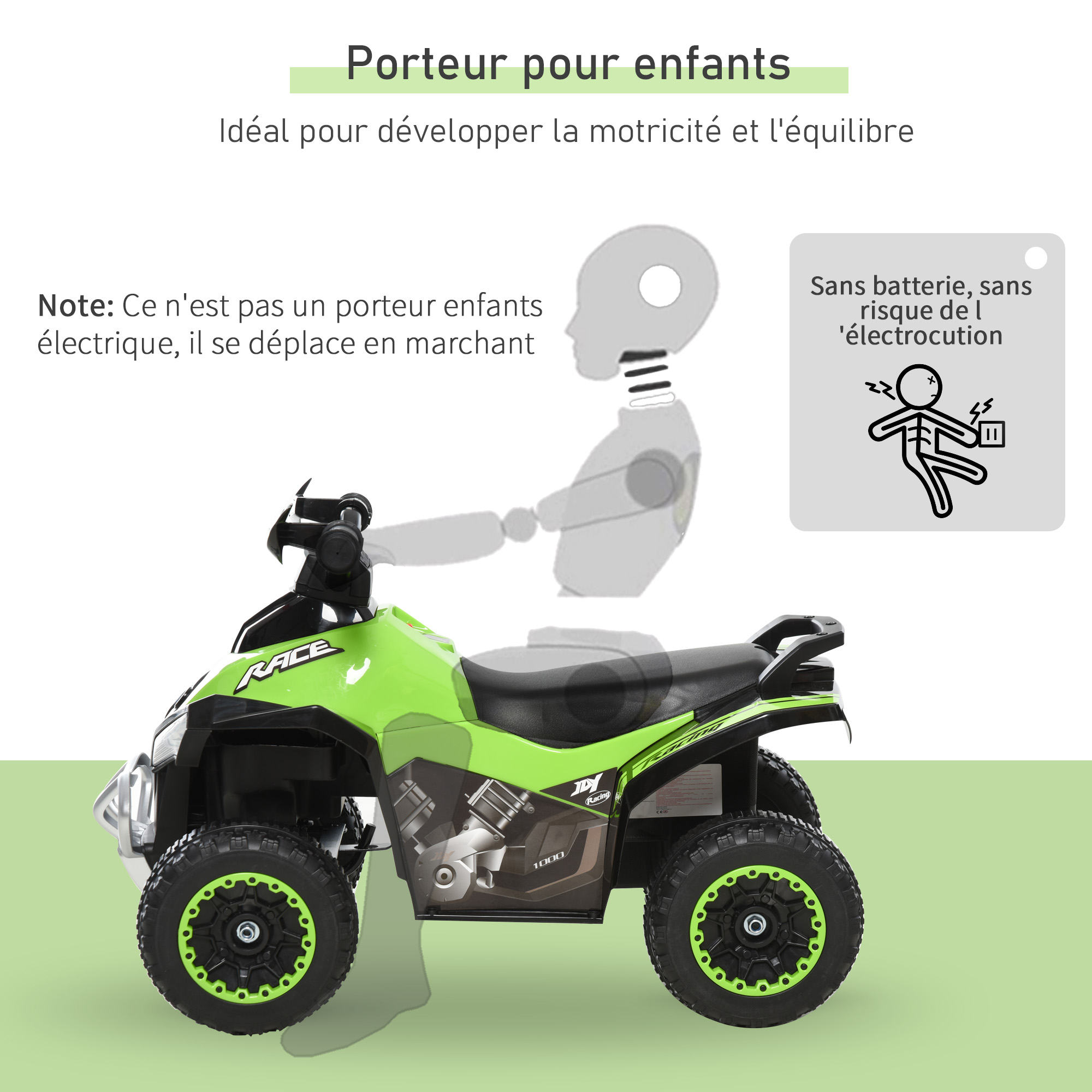 HOMCOM Porteur Enfants Quad 18-36 Mois 67L x 38l x 44H cm