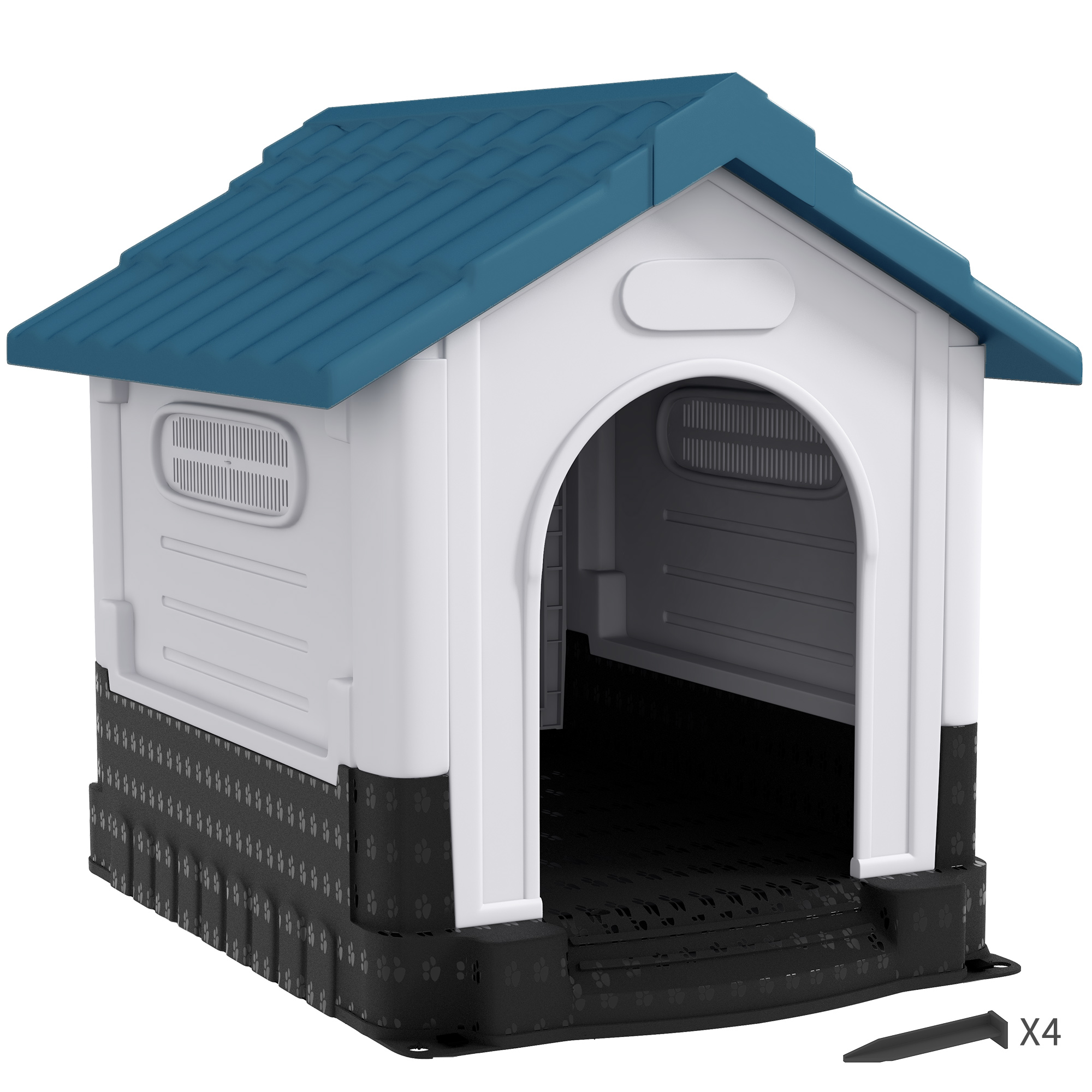 PawHut Plastic Dog Kennel with Windows, for Garden Patio, Miniature and Small Dogs, 80 x 69 x 76cm - Grey