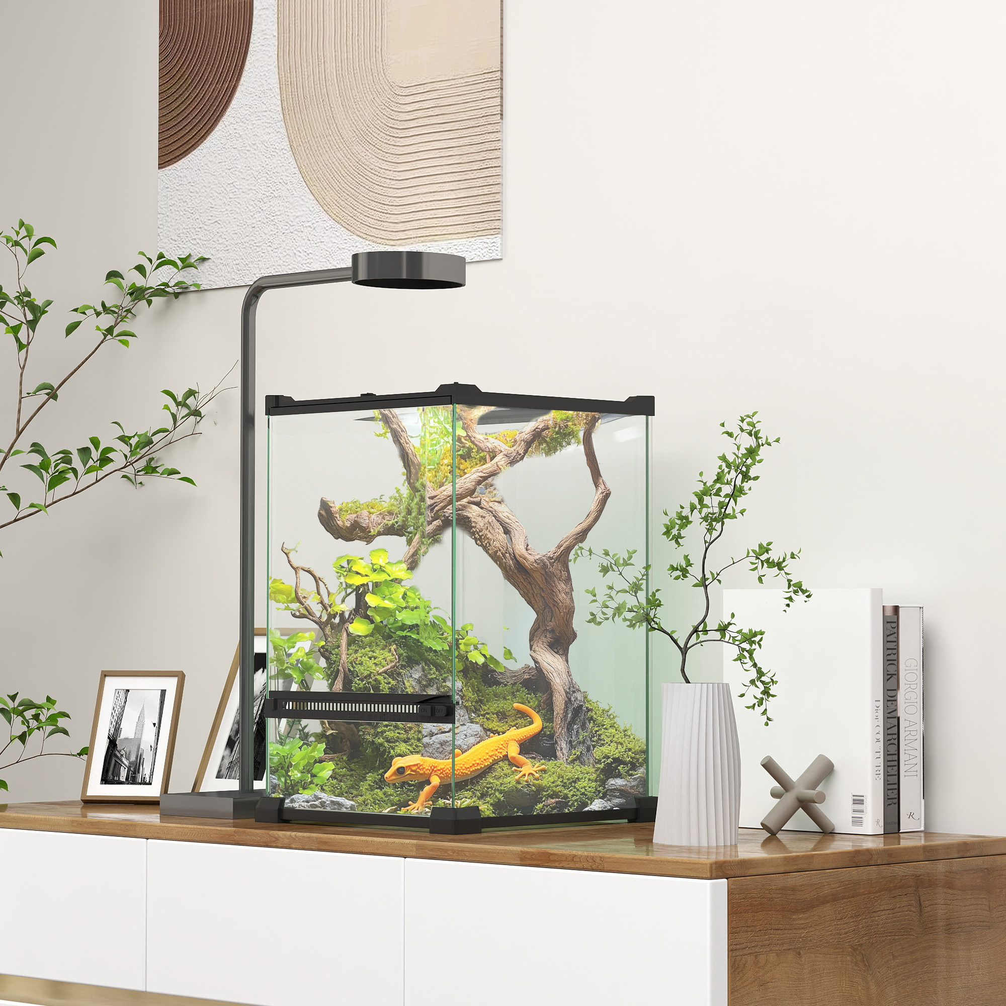 PawHut 140L Vivarium for Snakes, Lizards, Horned Frogs, Chameleons, Hamsters, Gerbils with Tempered Glass Windows