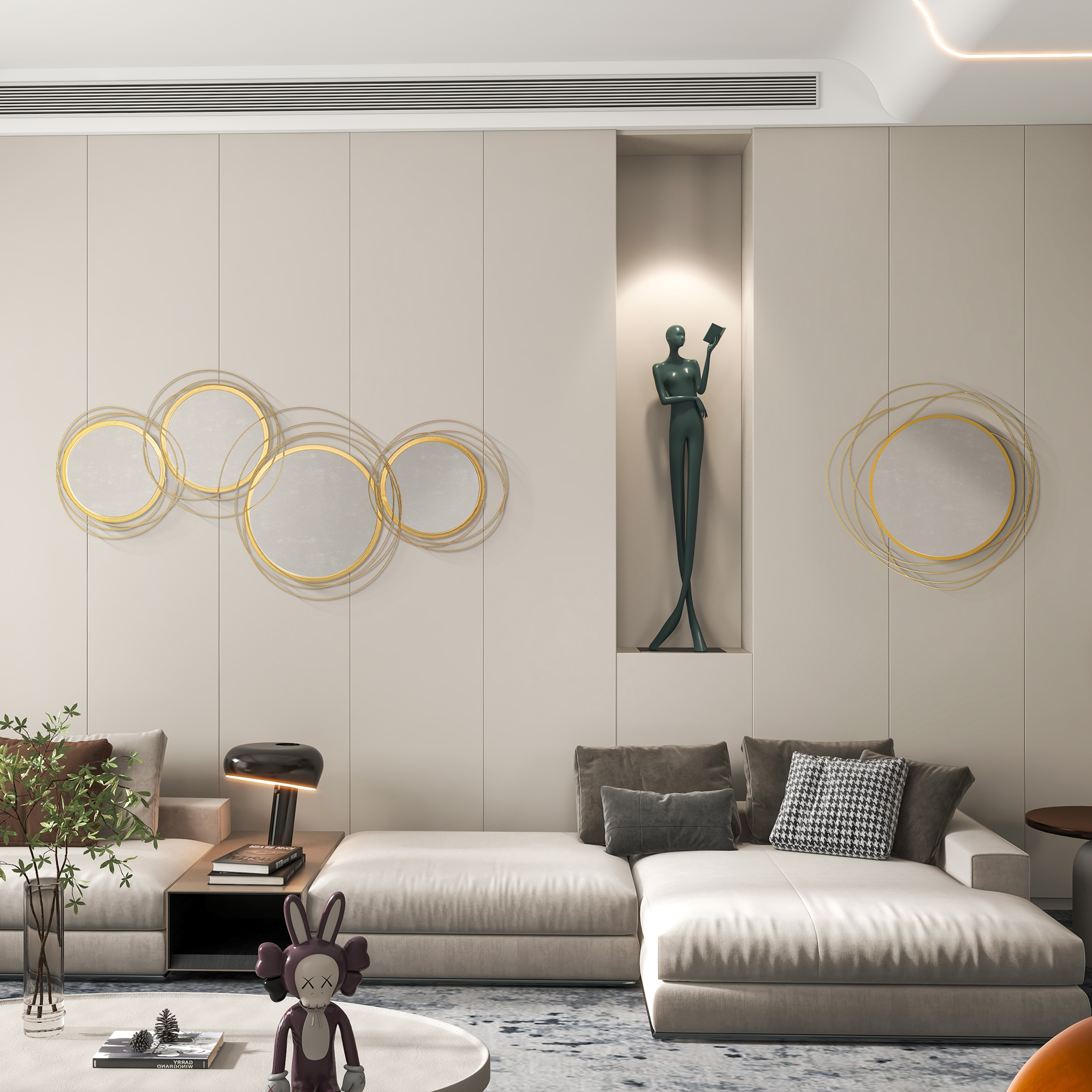 HOMCOM Abstract Metal Wire Wall Mirror, with Accessories Gold Tone 8
