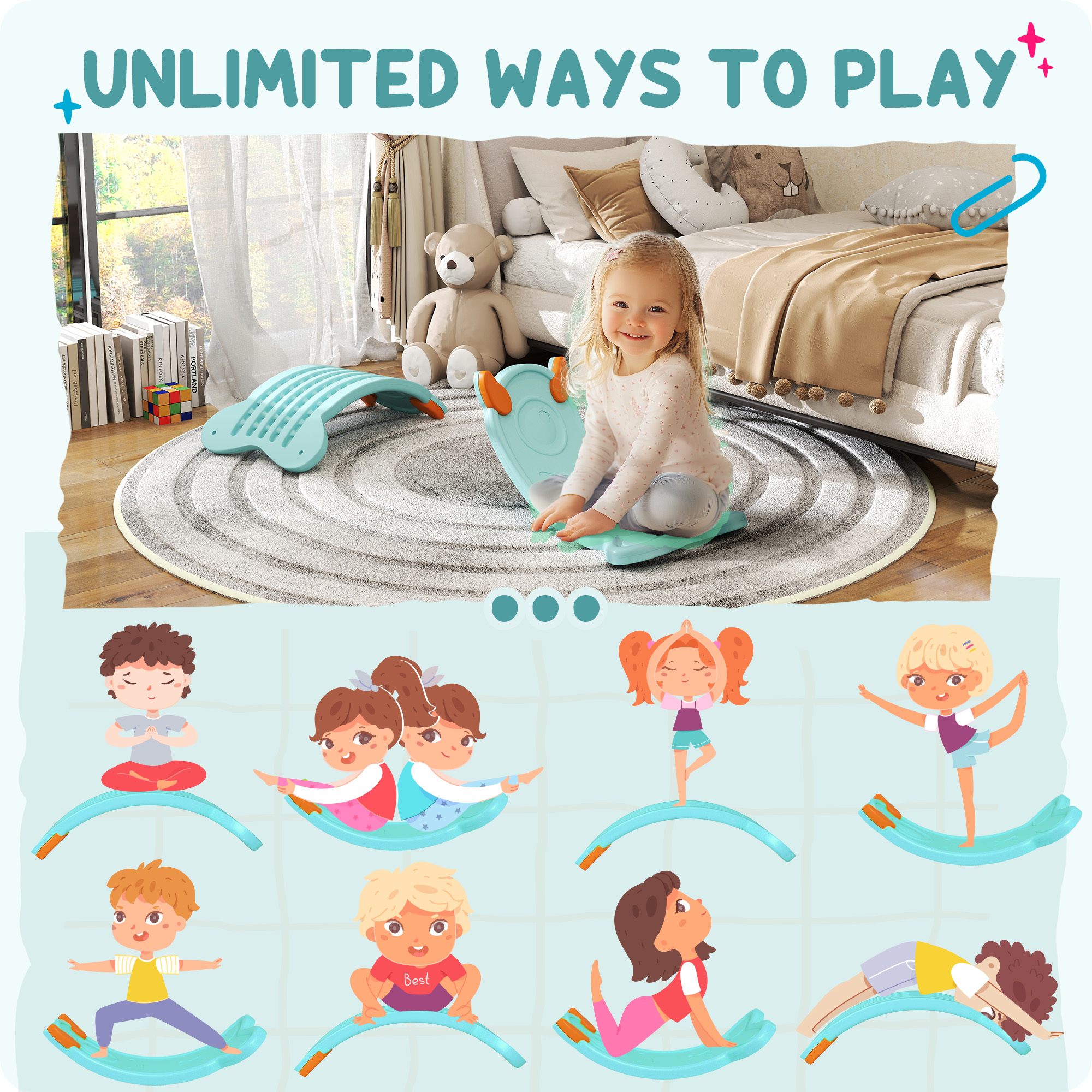 AIYAPLAY Balance Board for Kids Balance Training & Sensory Play, Light Blue 4