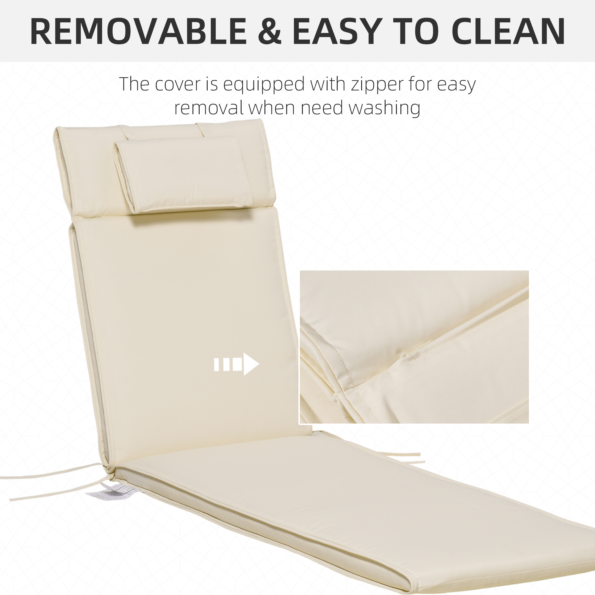 Outsunny Garden Sun Lounger Cushion Replacement Soft Sunbed Reclining Chair Relaxer Pad with Pillow, Cushion ONLY Cream White 6