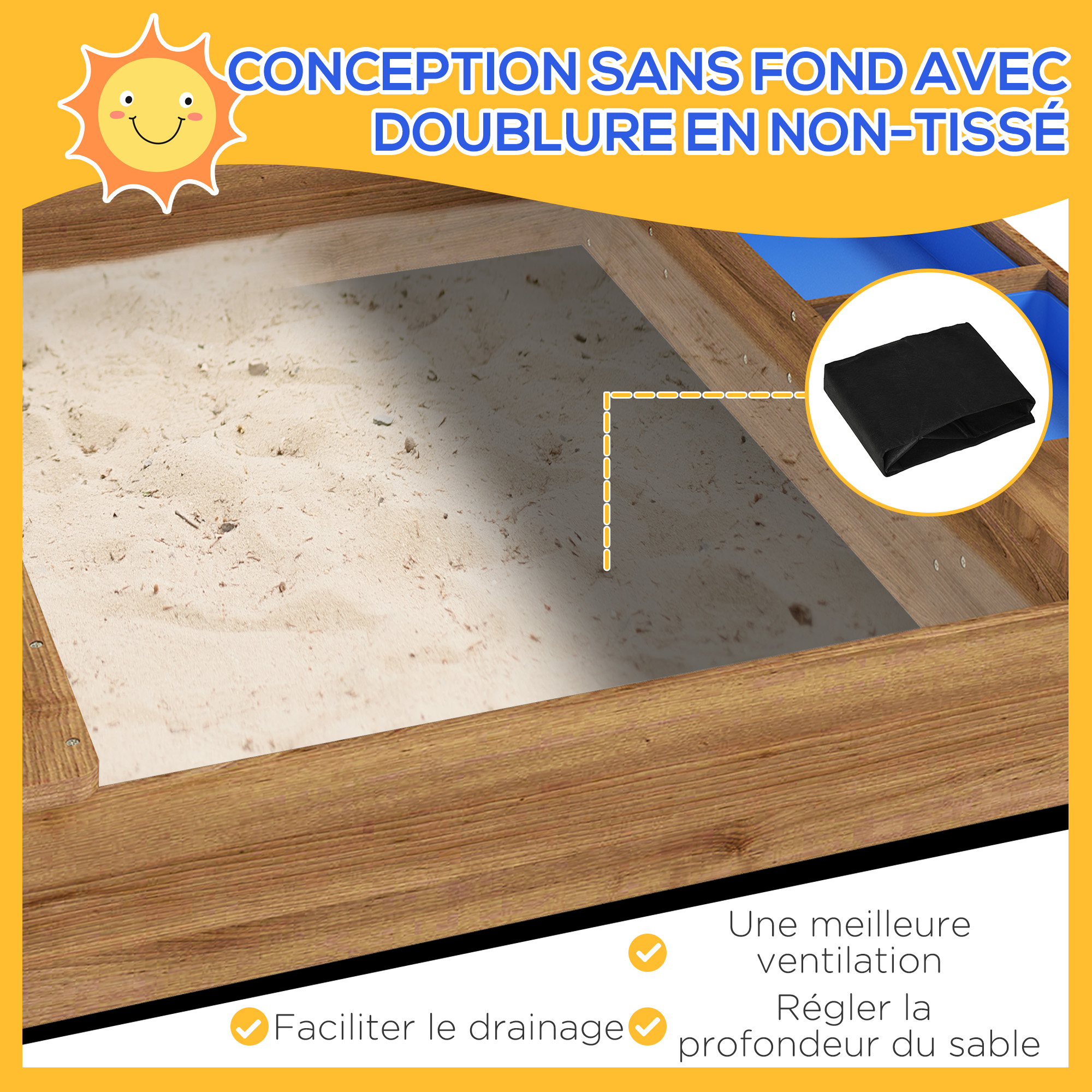 Bac à Sable Enfant Outsunny Maison 124x116x146cm - Bois Sapin, Auvent, 2 Bacs, Tableau Noir, 113kg Capacity