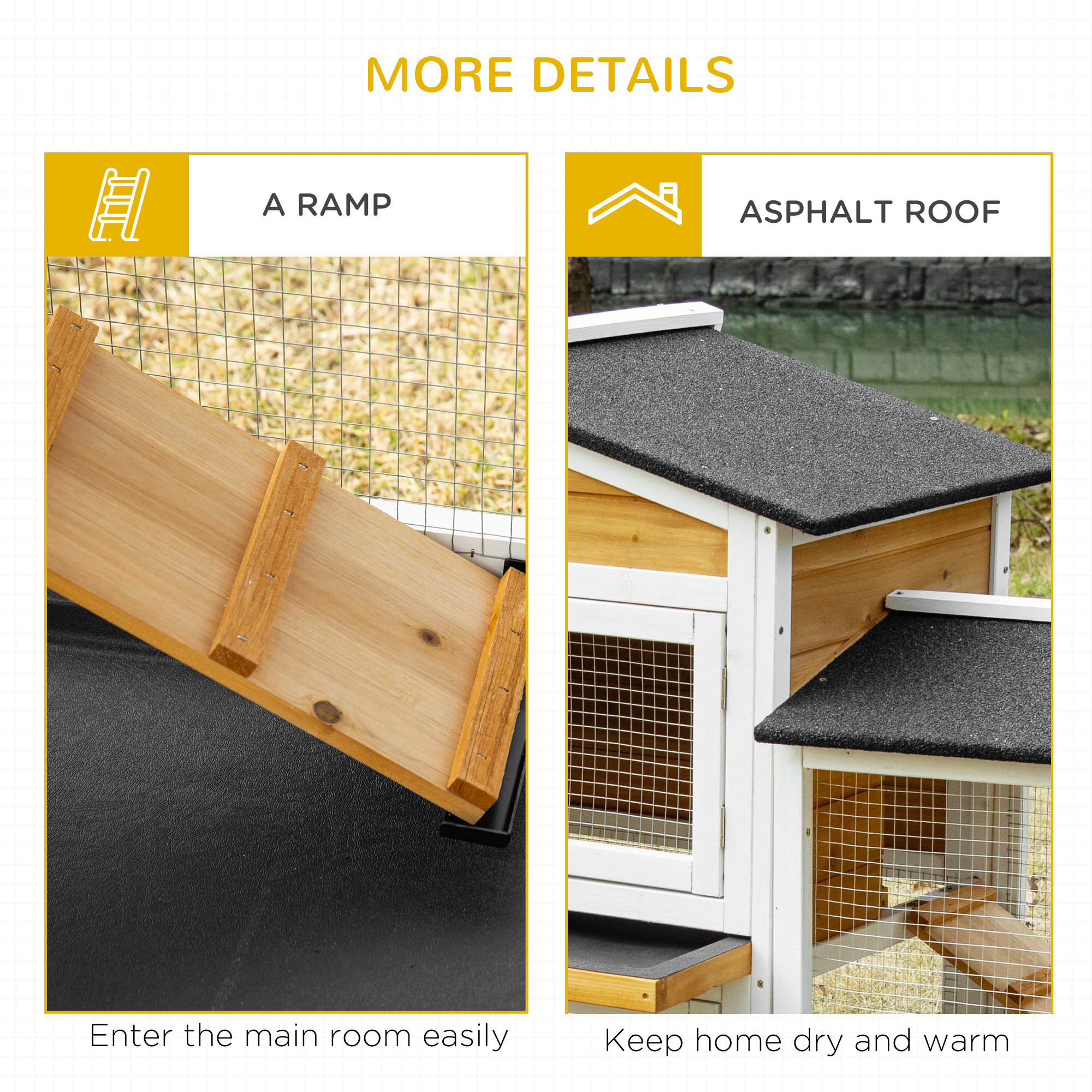 PawHut 2-Tier Large Rabbit Hutch Outdoor with Double Side Run Boxes, No-leak Plastic Tray, Ramp, 230 x 53 x 93.5cm, White 7