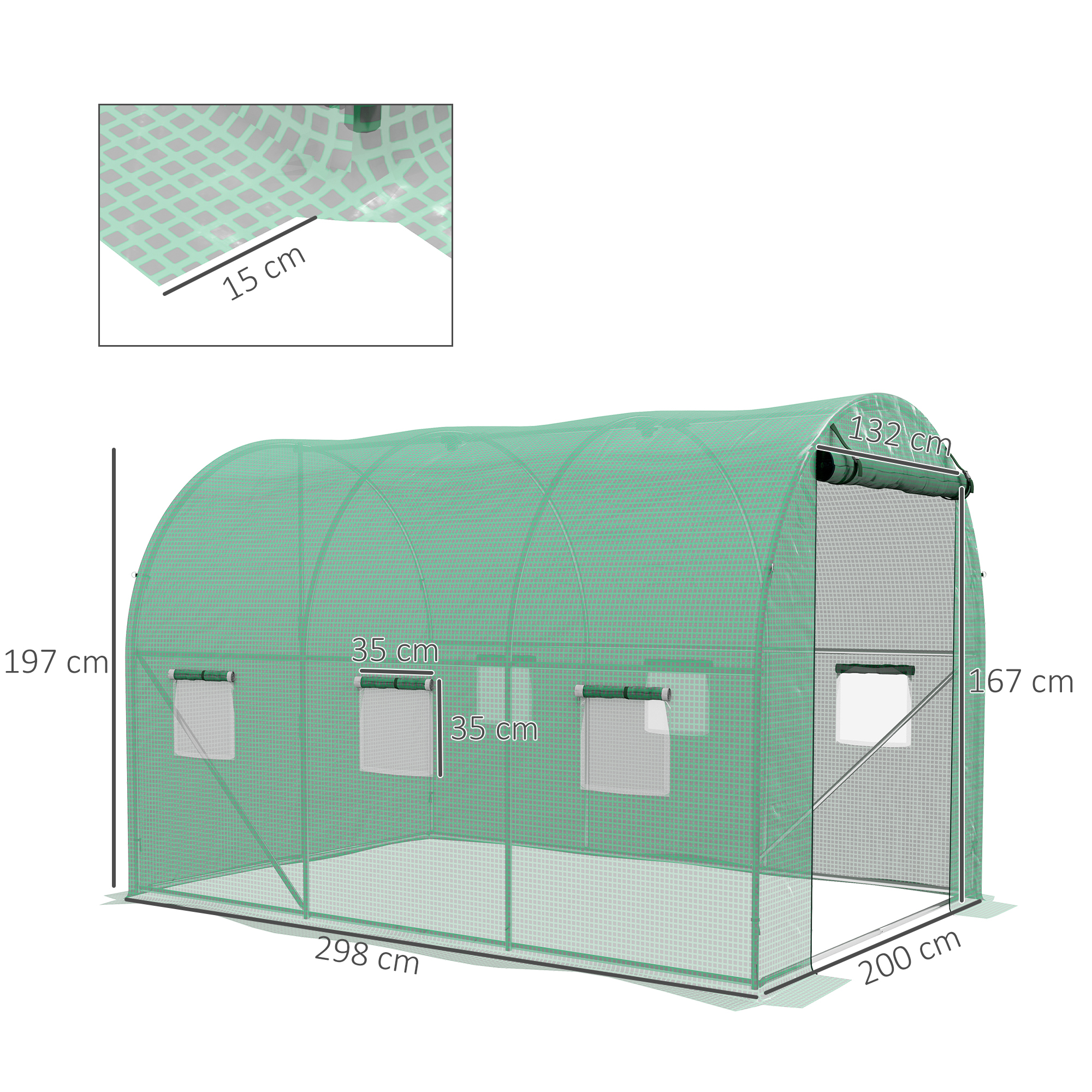 Outsunny Sprinkler System Polytunnel Greenhouse, 3 x 2m, Green 3