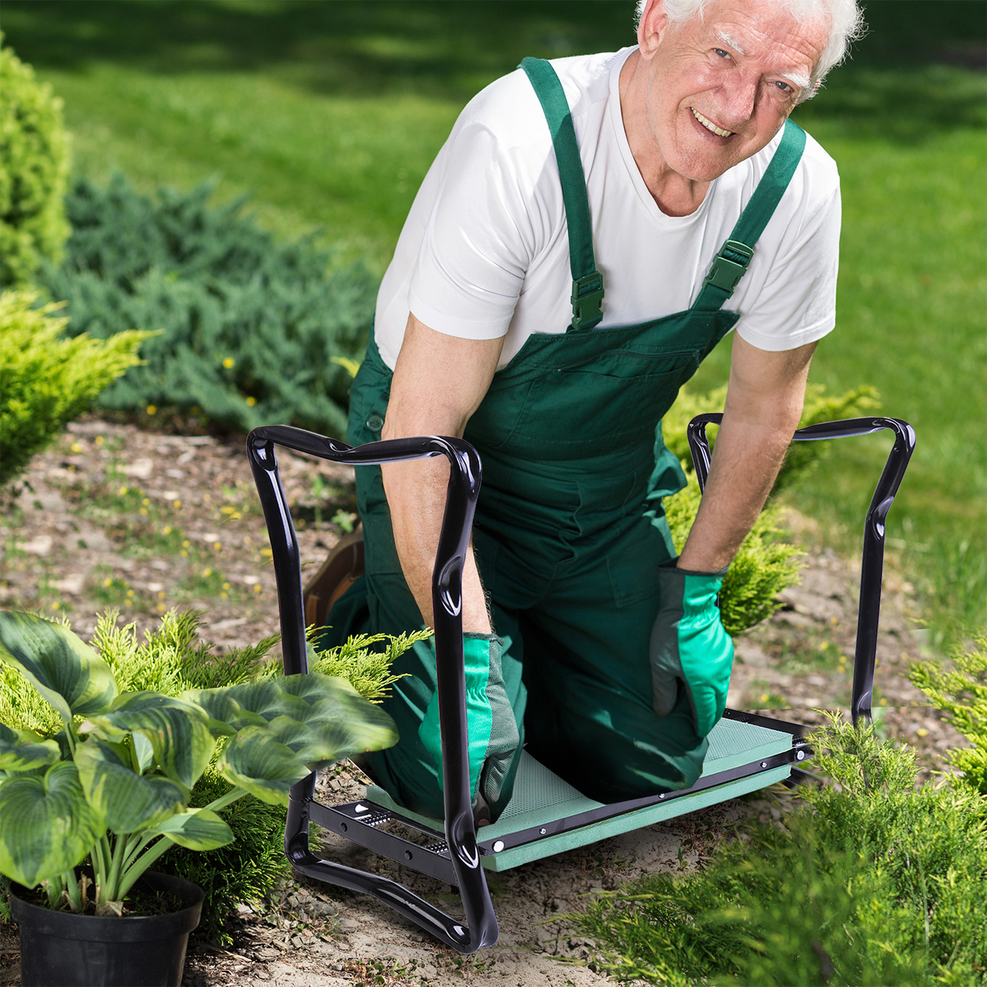Outsunny 2 In 1 Garden Kneeler Seat Kneeling Pad Support Bench Foldable Knee Protector, Green 2