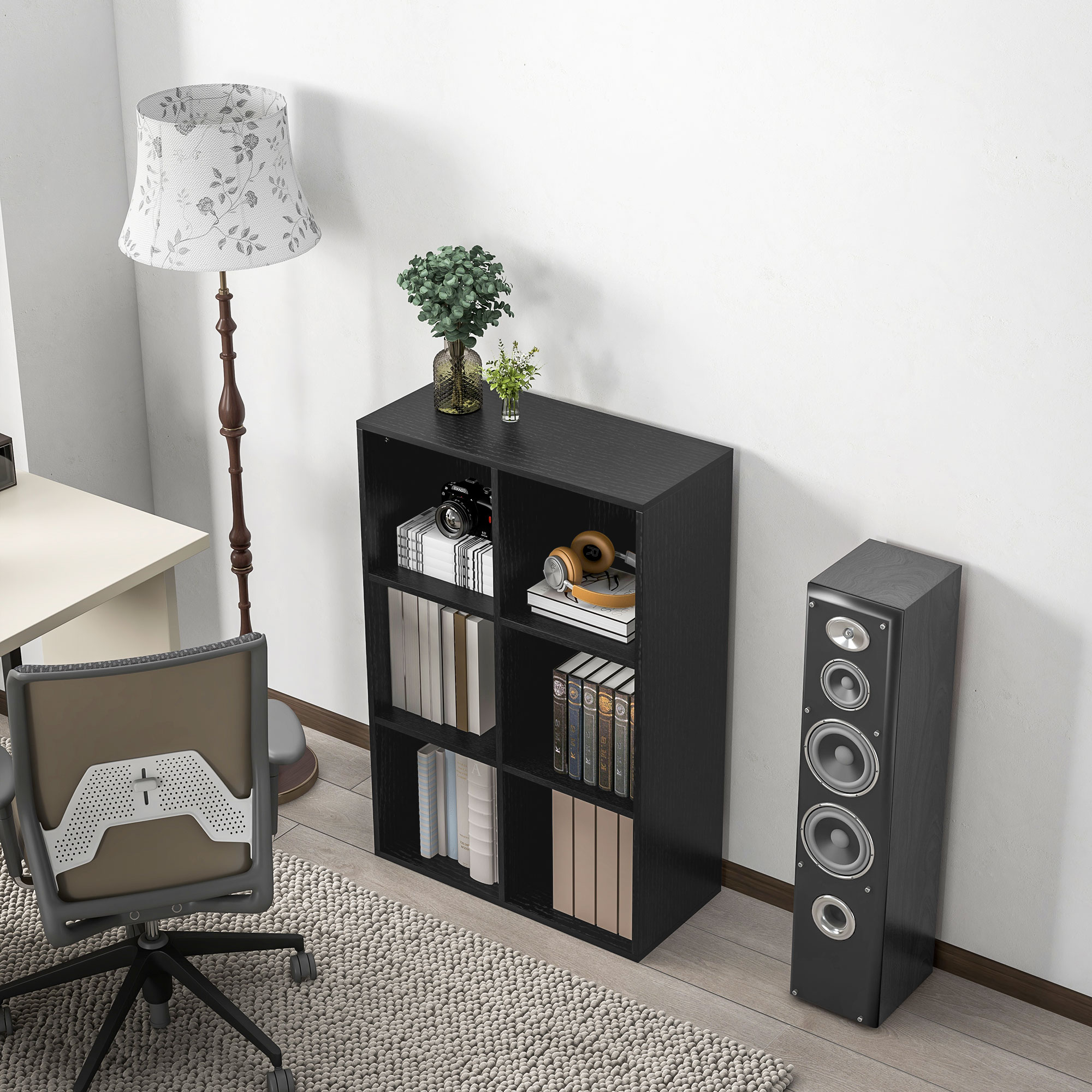 HOMCOM Six-Cube Bookcase Black Wood Effect 9