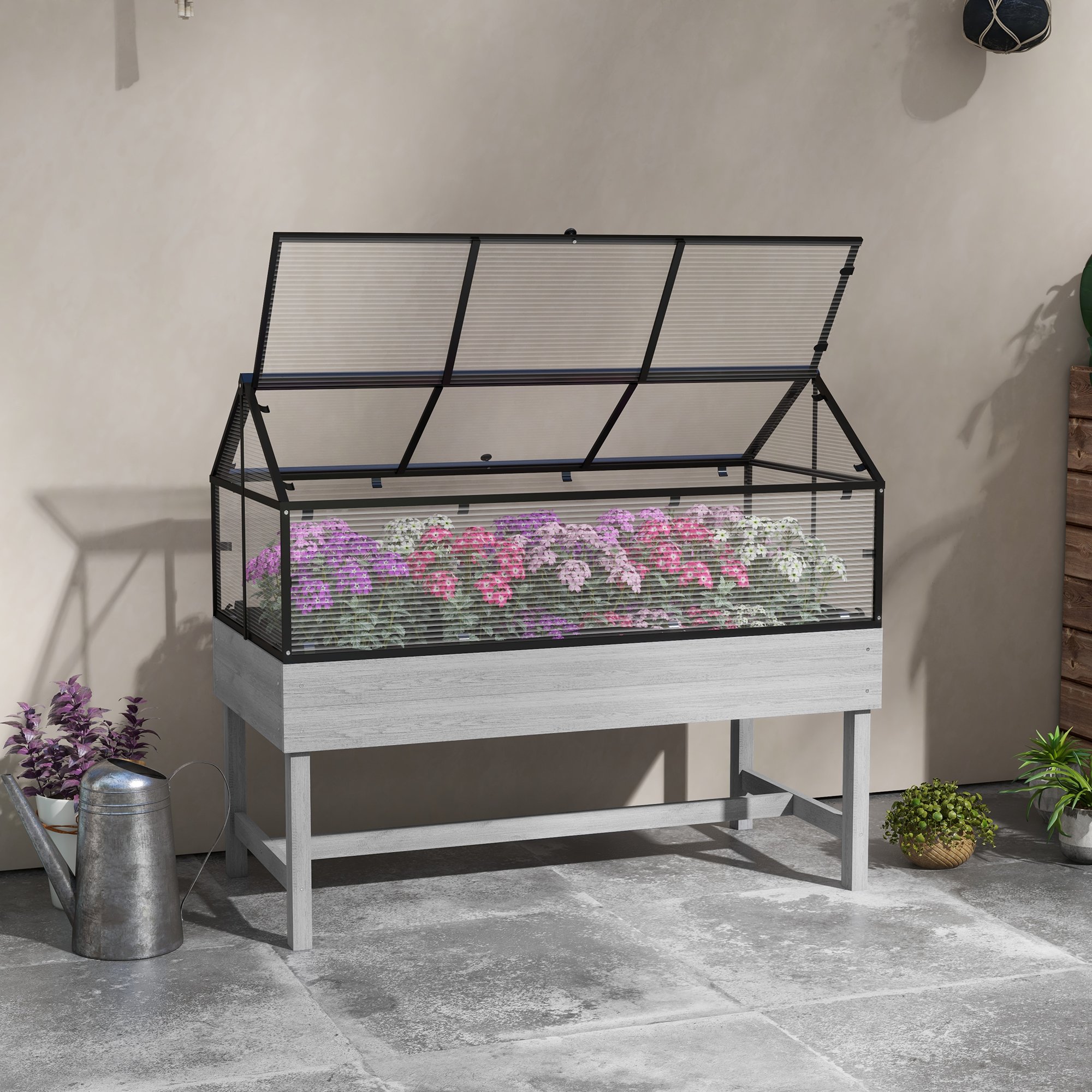 Outsunny 60 x 120cm Raised Garden Bed with Wooden Base Grey 2