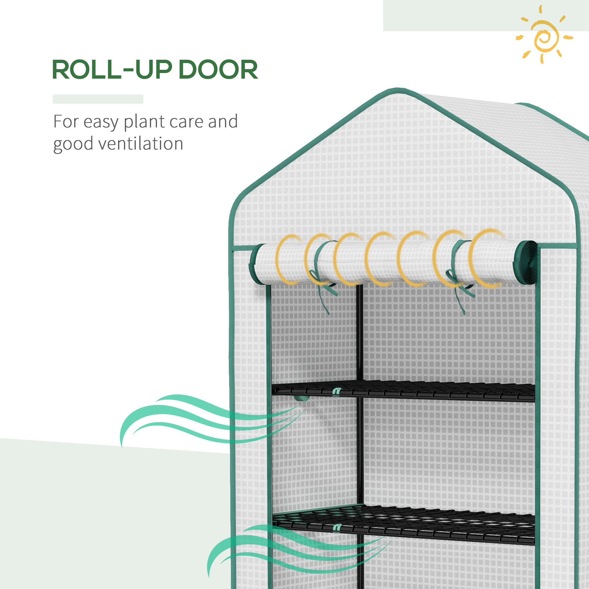 Outsunny 5 Tier Widened Mini Greenhouse with Reinforced PE Cover, Portable Indoor Outdoor Green House with Roll-up Door and Wire Shelves, 193H x 90W x 49Dcm, White 7