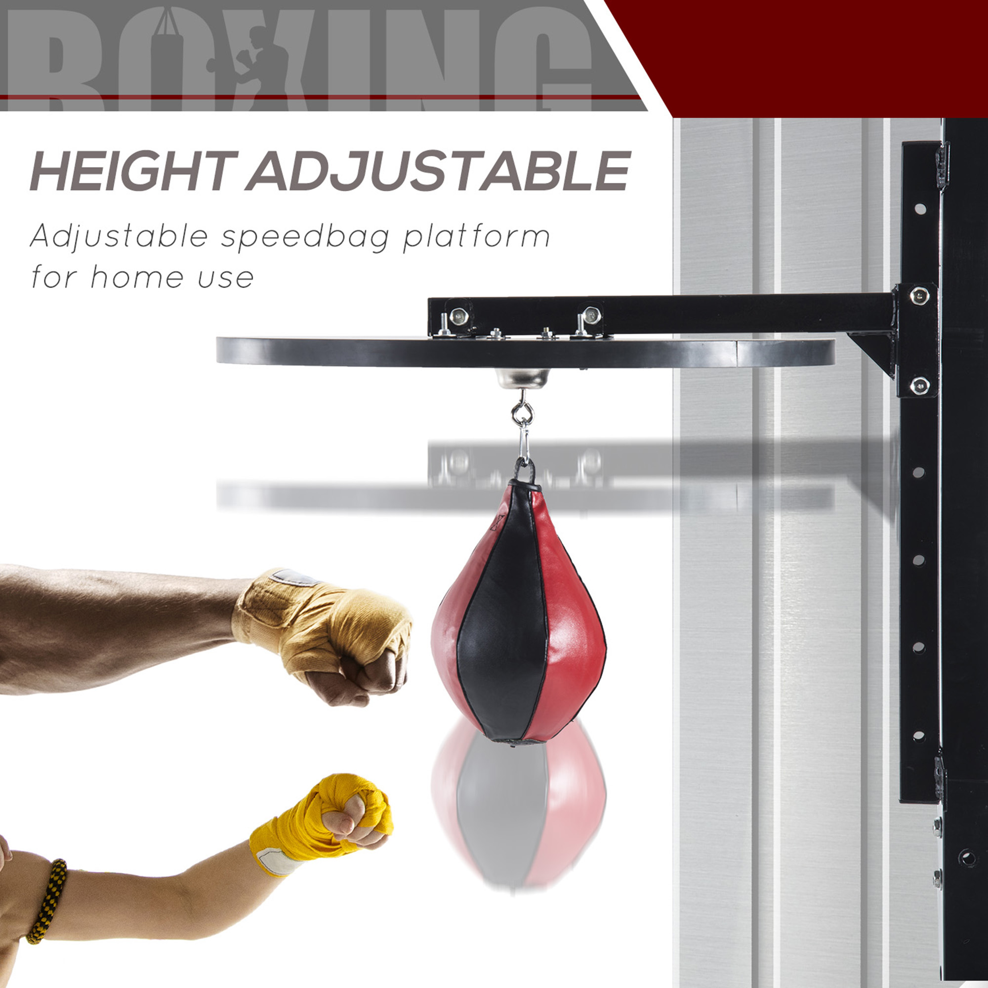 HOMCOM Speedball Platform Punch Bag Frame, Wall Mounted Swivel Bracket MMA Exercise Training Workout w/Ball 4