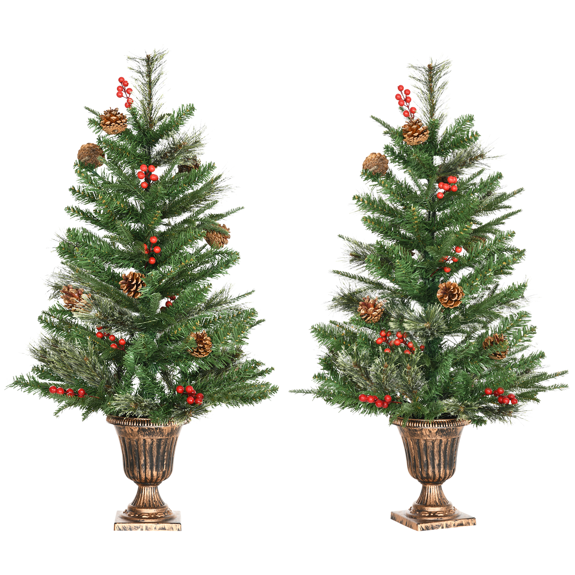 HOMCOM Set de 2 Árboles de Navidad Artificiales de 90 cm con Bayas y Piñas Decoración Navideña para Interiores Verde   Aosom España