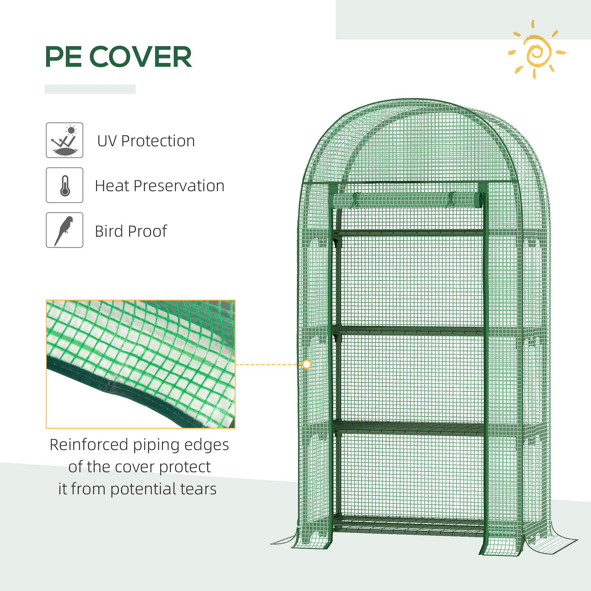 Outsunny 4 Tier Mini Greenhouse for Outdoor, Portable Gardening Plant Green House with Storage Shelf, Roll-Up Zipped Door, Metal Frame and PE Cover, 80 x 49 x 160cm, Green 4