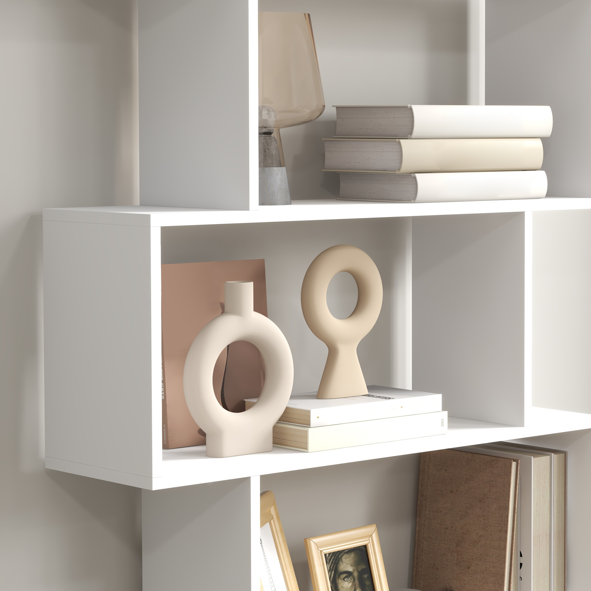HOMCOM Bookcase, 6 Tier Shelf S Shaped Bookshelf, Storage Unit, Display Shelf for Living Room, Bedroom, Home Office, Plant, White 8