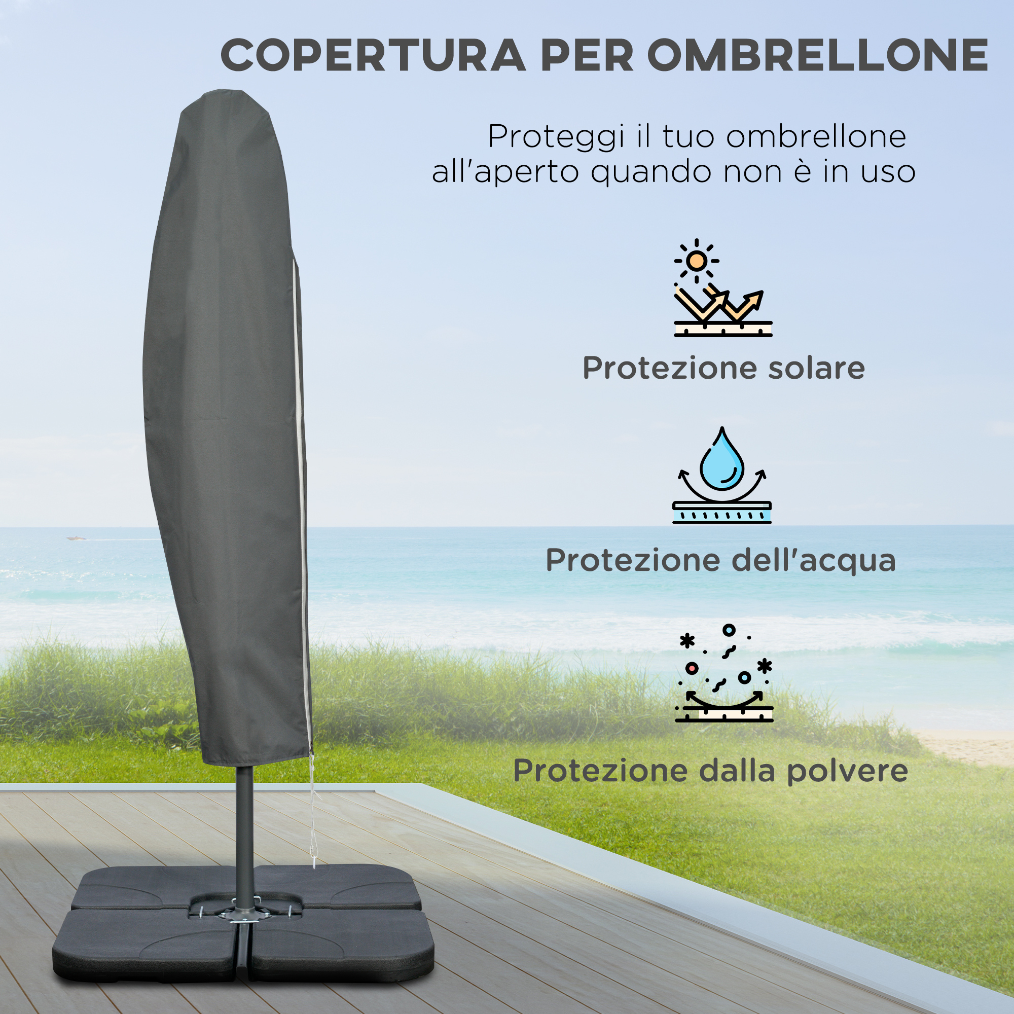 Outsunny Ombrellone da Giardino Inclinabile 2x1.5 m a 6 Stecche con