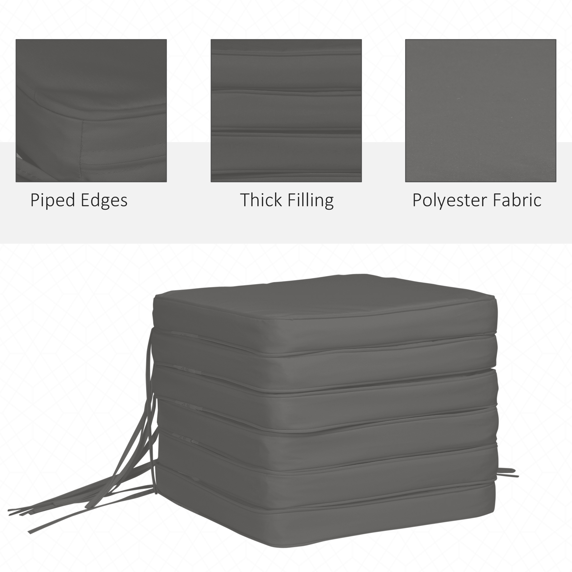 Outsunny Set of 6 Pcs Chair Cushion, 42Lx42Wx5T cm-Grey 4