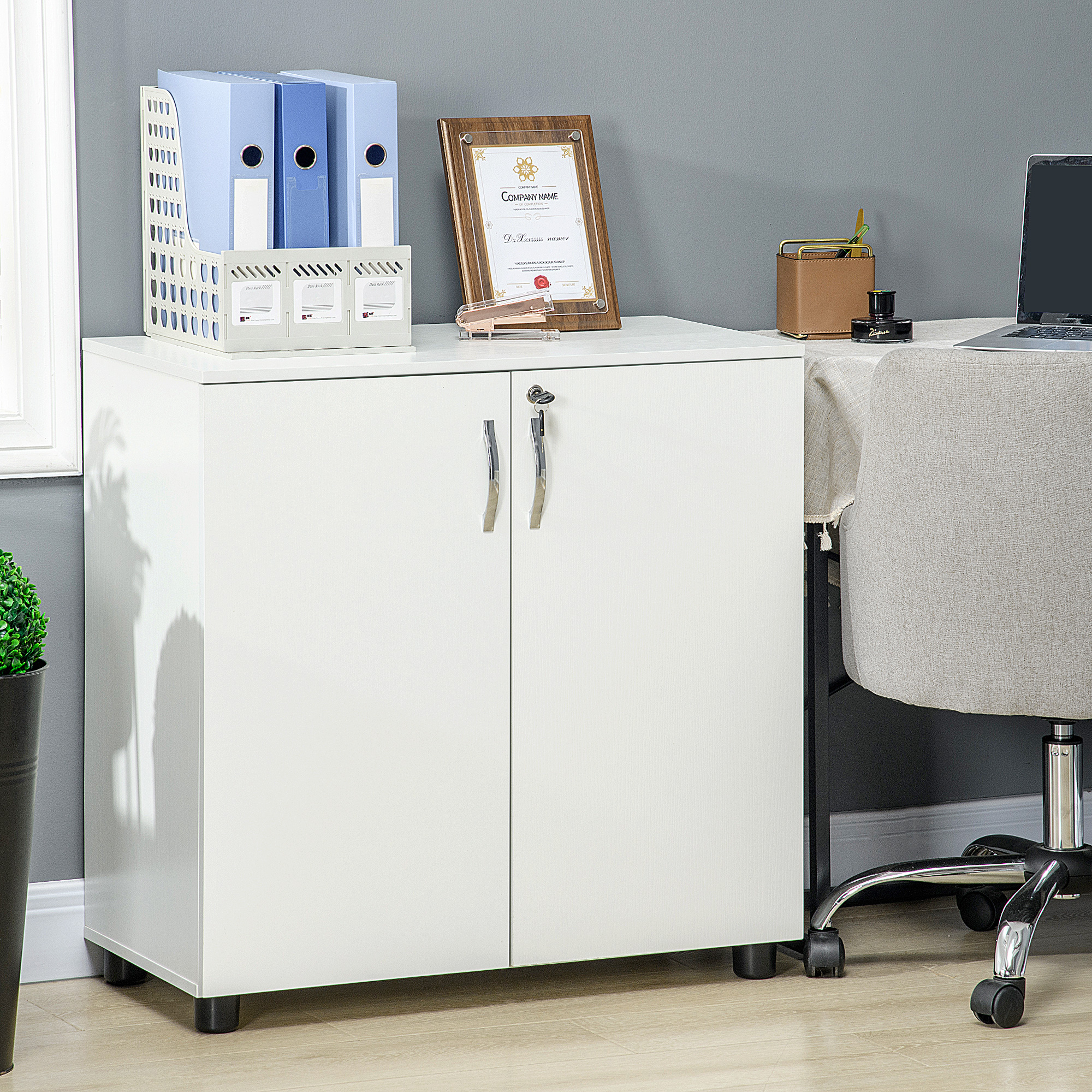 Vinsetto Two-Tier Locking Office Storage Cabinet White 2