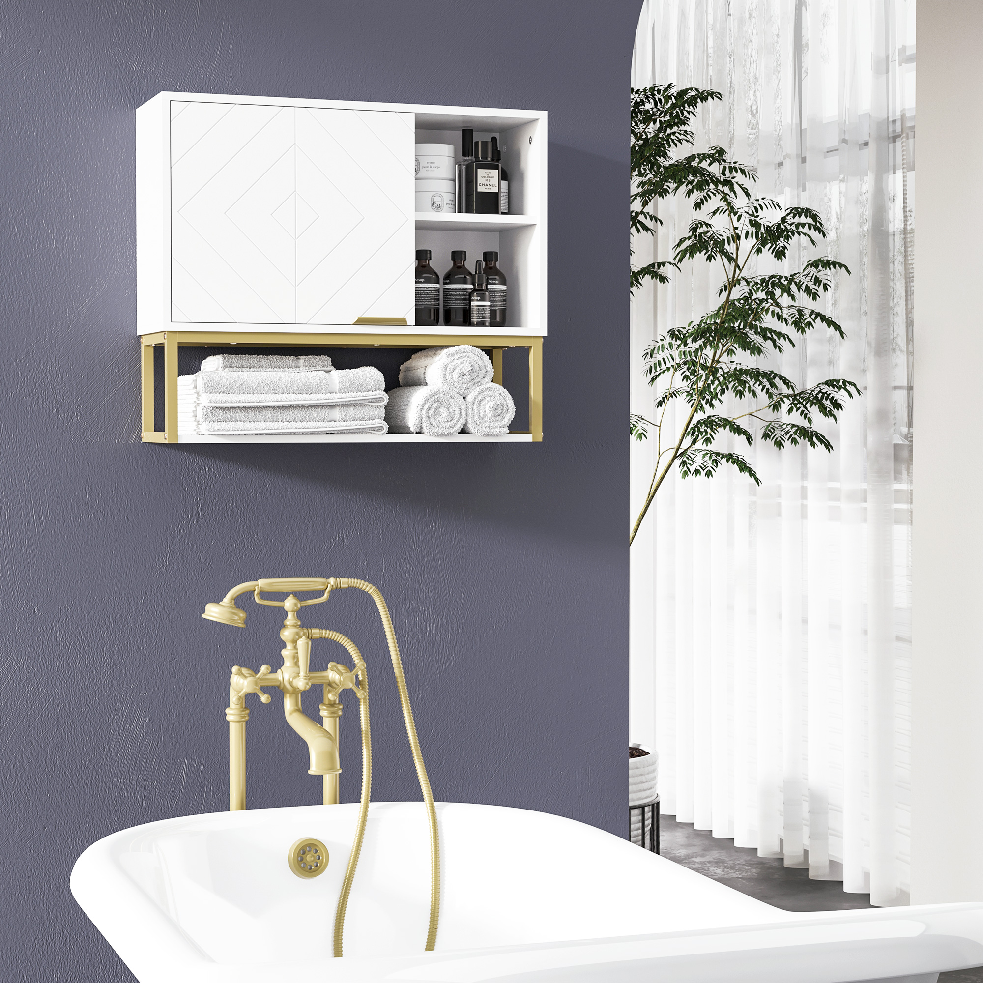 kleankin Bathroom Wall Cabinet, Over Toilet Storage Cabinet with Door and Storage Shelves for Hallway, Living Room, White 2