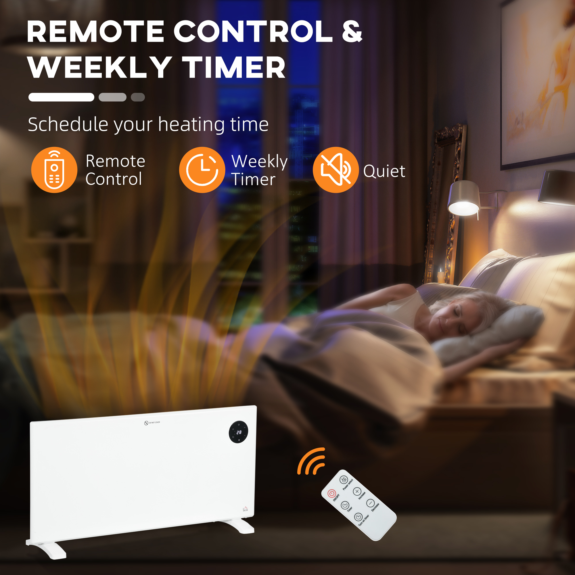 HOMCOM 2000W Electric Convector Heater, Freestanding or Wall Mounted, Space Heater with Adjustable Thermostat, Timer, White 6