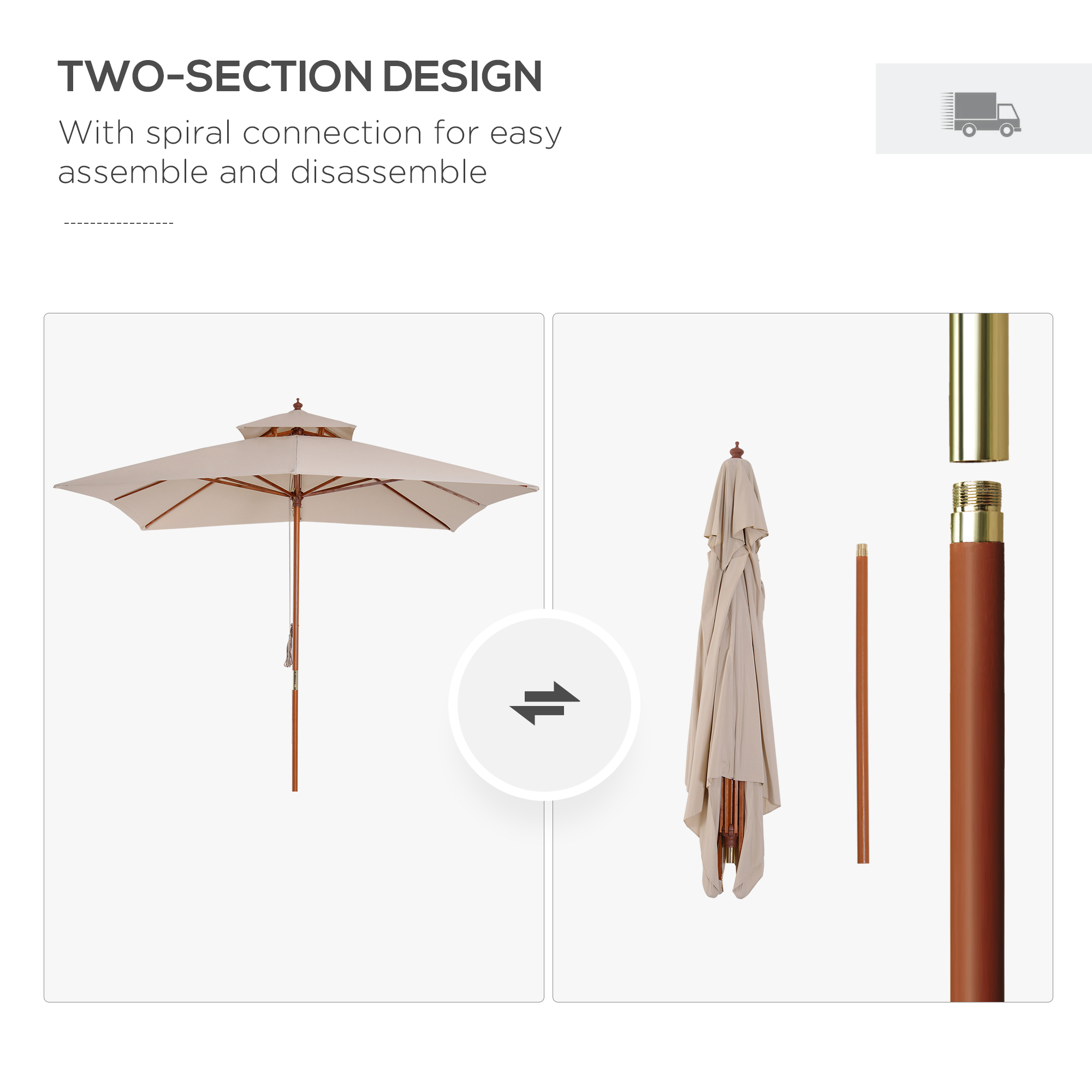 Outsunny 3 x 3 metre Patio Parasol Garden Umbrellas Sunshade Outdoor Wooden Parasol Canopy Double Tier, Beige, BASE NOT INCLUDED 7
