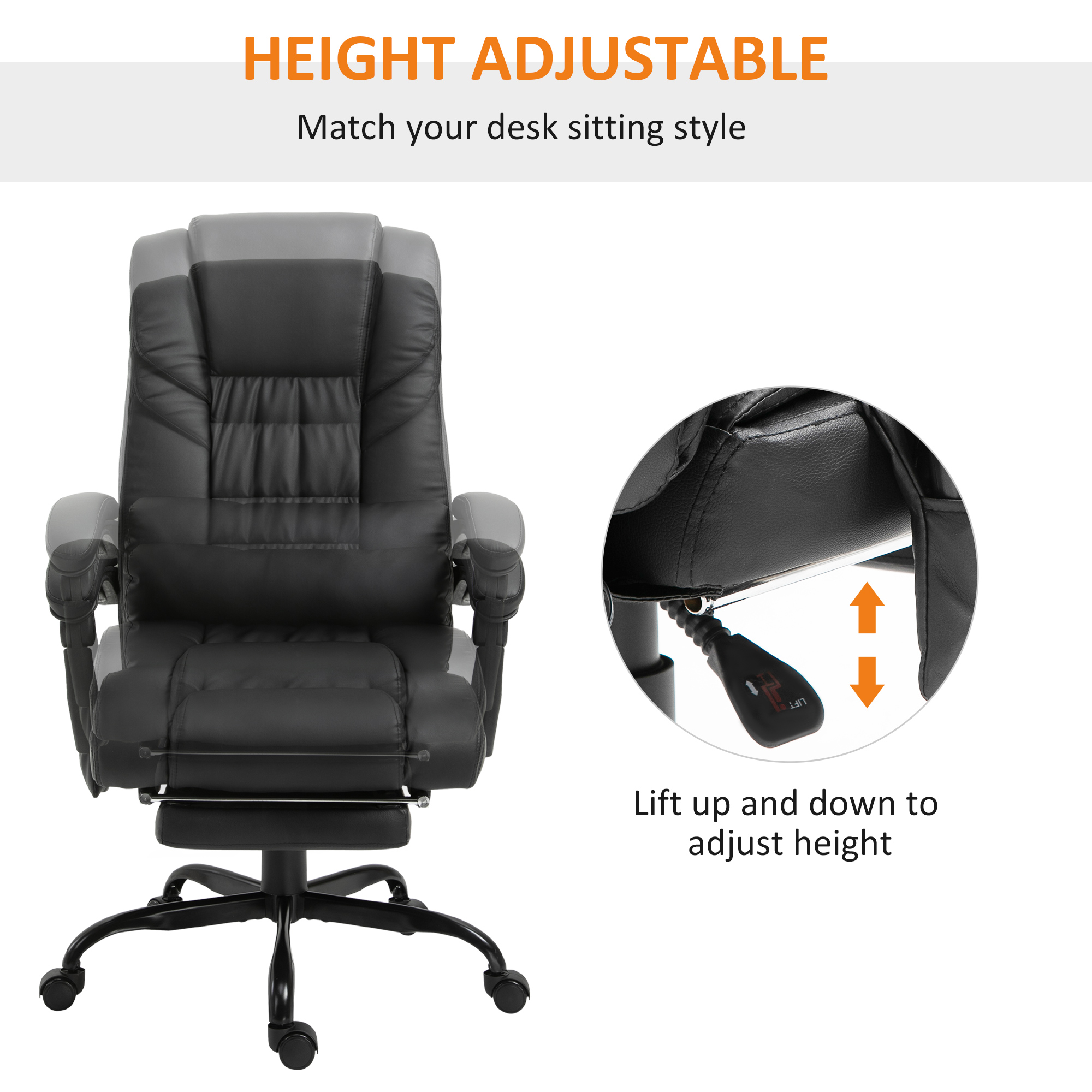 Vinsetto 6-Point Massage Office Chair, PU Leather Desk Chair with Adjustable Height and Footrest for Home Office, Black 4