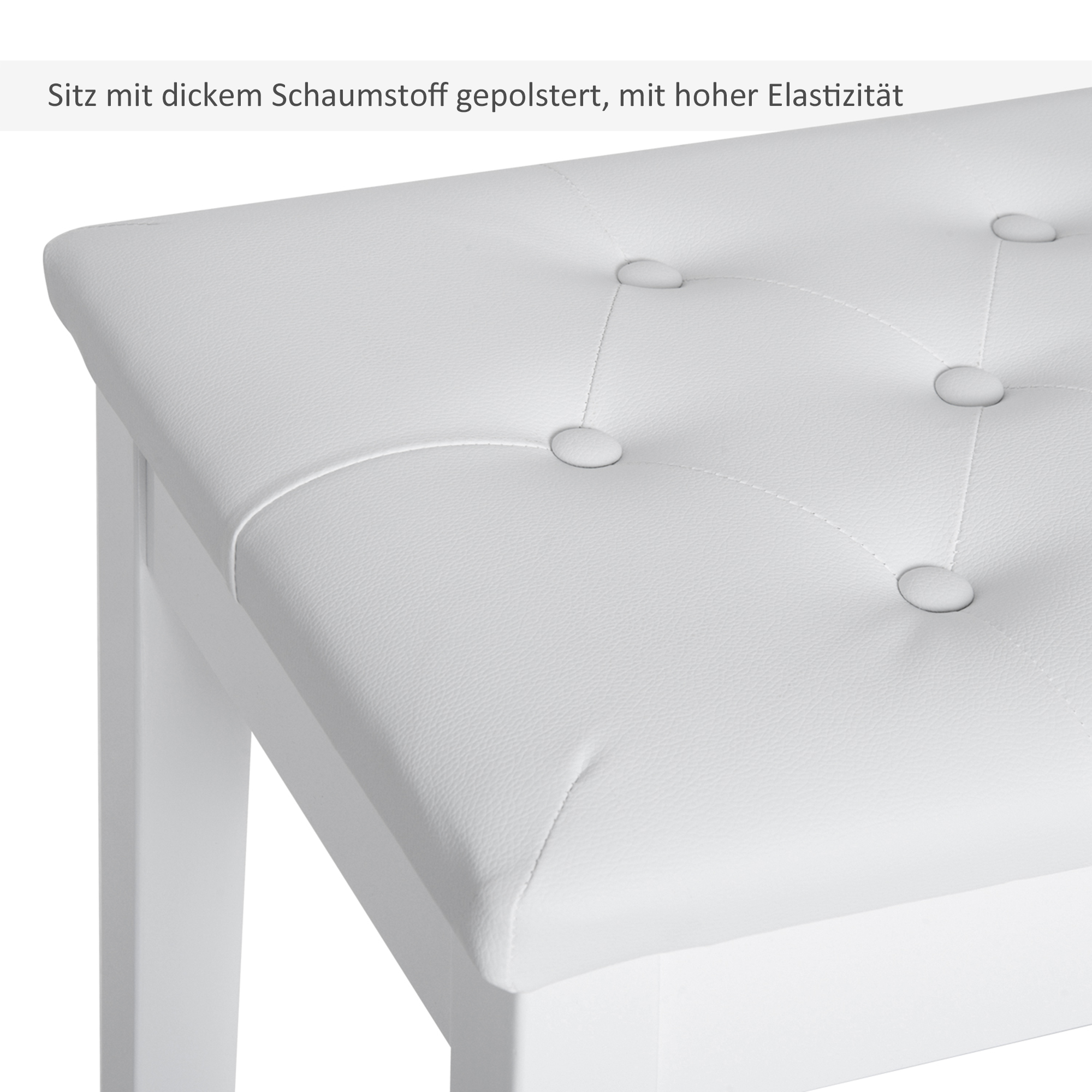 Klaveritool, klaveripink peidetud panipaigaga, klaveritool kunstnahast padjaga, klaveripink, täispuidust klaveripink, klaviatuur, 76 x 36 x 50 cm, valge