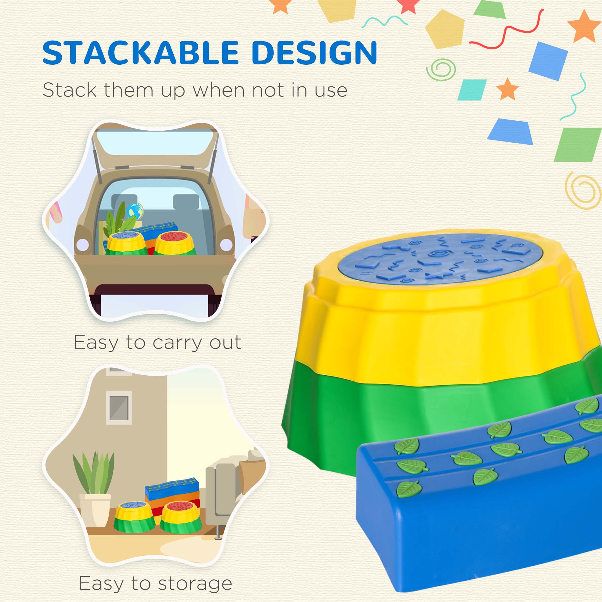 Outsunny Eight-Piece Kids Stepping Stones, with Non-Slip Surface & Bottom, for Toddlers Multicoloured 4