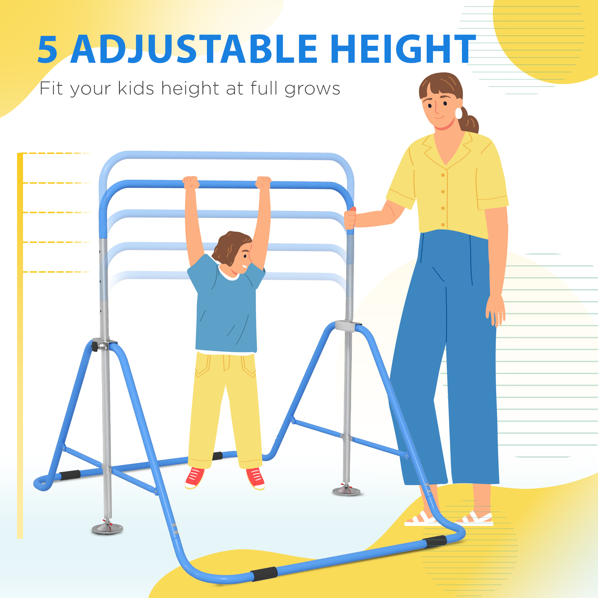 HOMCOM Kids Gymnastic Bar, with Adjustable Height, Foldable Horizontal Bars Blue 4