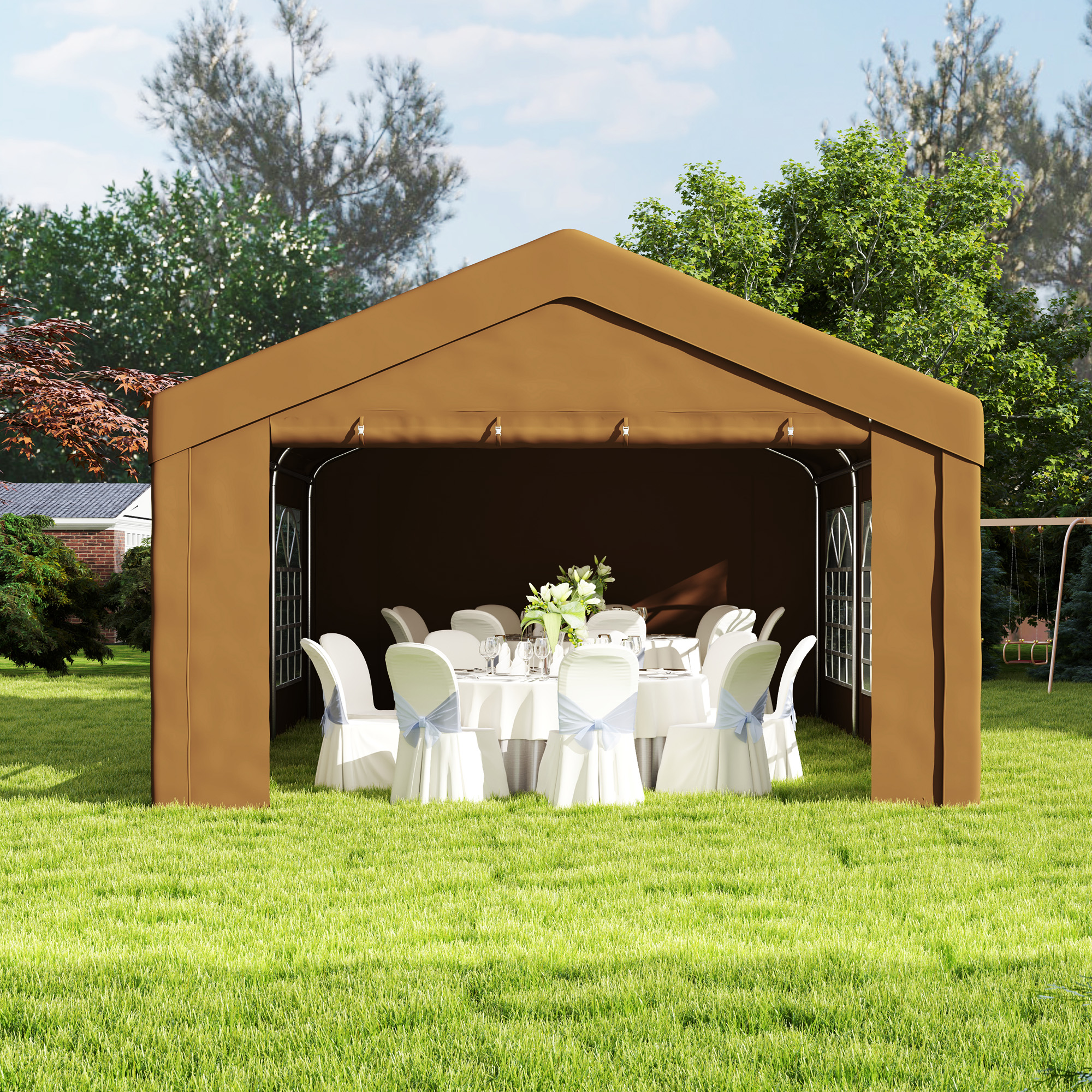 Outsunny 6m x 4m Marquee Party Tent Wedding Canopy, Pop Up Gazebo with Sidewalls, Doors, Windows, Galvanised Garden Gazebo for Parties Events, Yellow 7