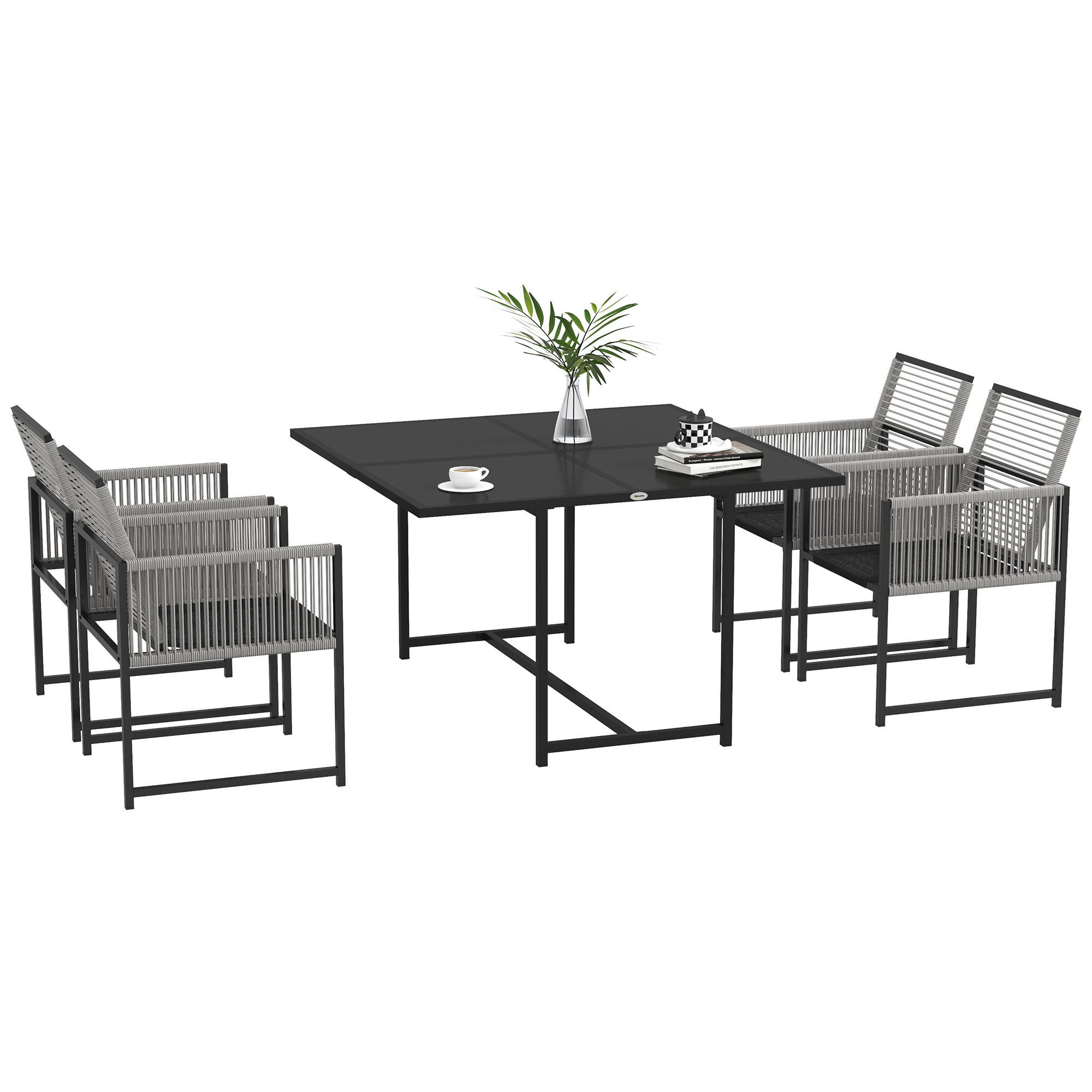 Product photograph of Outsunny Five-piece Metal Dining Set With Folding Back Chairs Light Grey from Aosom UK