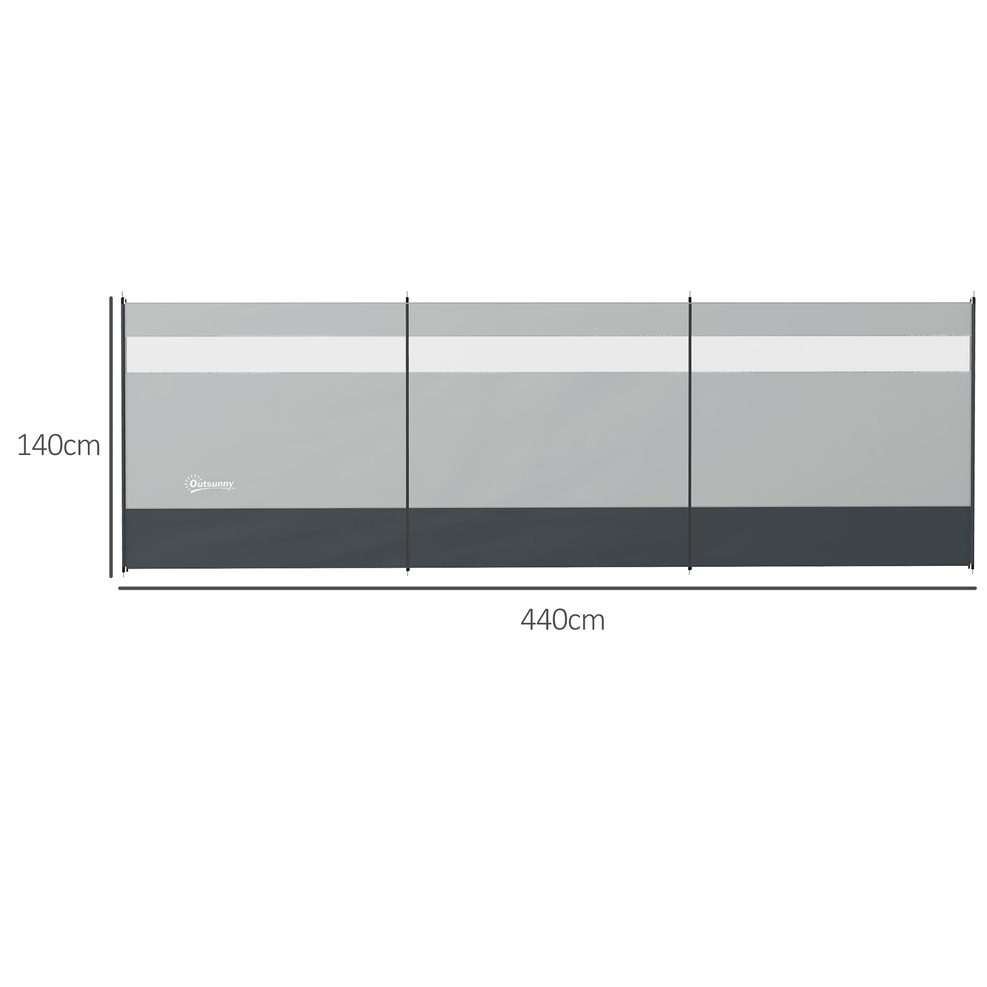Outsunny Camping Windbreaker with Clear Windows, Carry Bag and Steel Poles, for Beach Caravan Campervan, 440 x 140cm, Grey 3